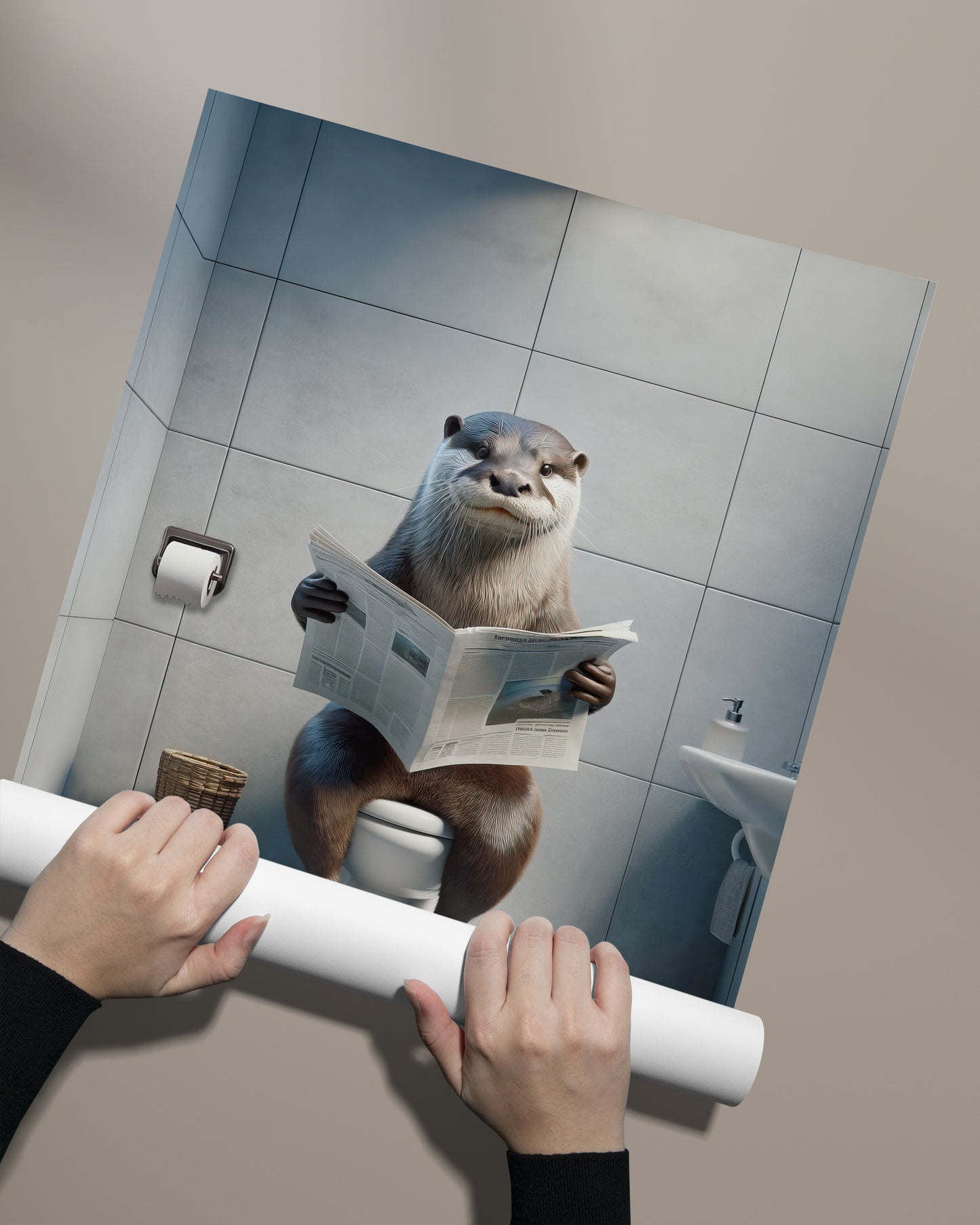 Funny Otter Reading Newspaper Poster - Unique Bathroom Wall Art for Toilet Decor | Perfect Funny Gift