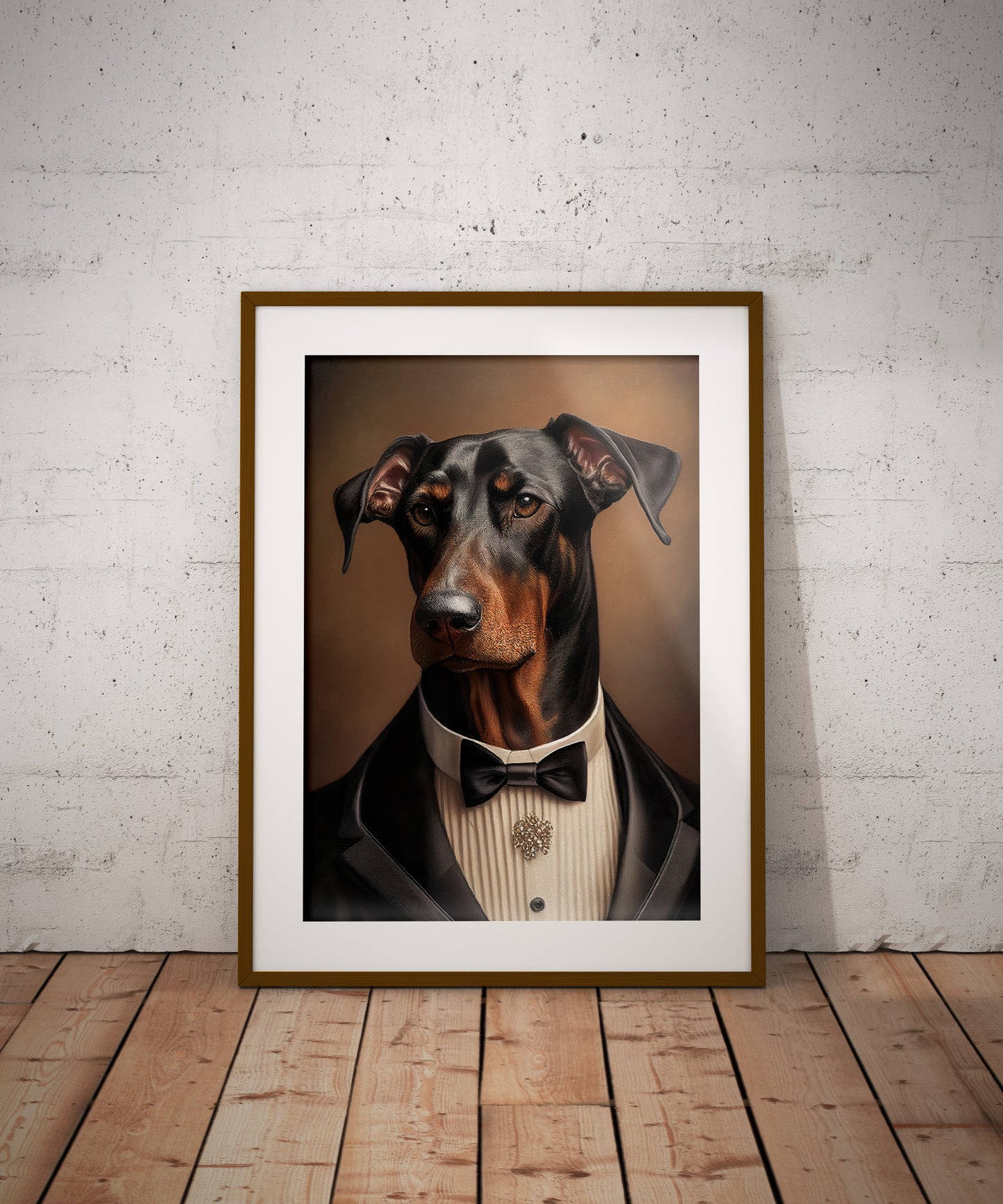 Chic Doberman Poster in Tuxedo | Humorous Dog Wall Art | Elegant Canine Decoration