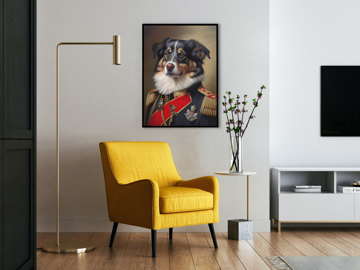 Australian Shepherd in Military Uniform Poster, Dog Wall Art, Animal Wall Decoration, Unique Dog Poster for Home Decor