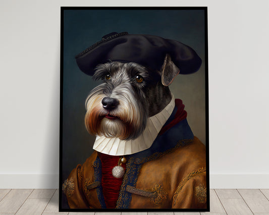 Poster Schnauzer Noble Style Baroque, Décoration Murale Animaux, Affiche Chien pour Intérieur