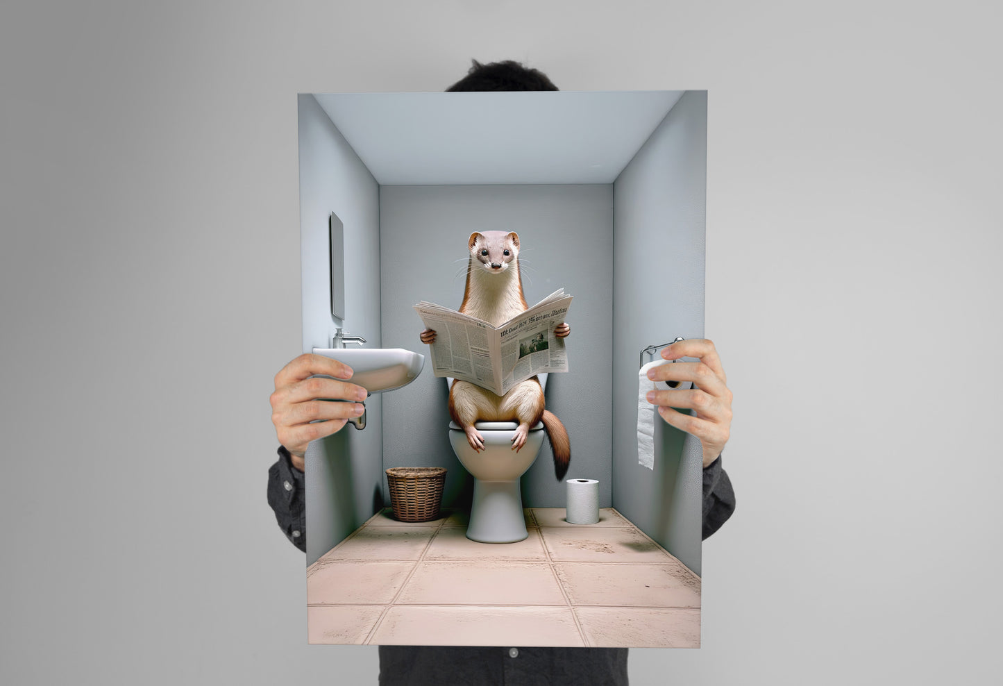 Funny Weasel on Toilet Poster - Unique Bathroom Wall Art & Decor | Gag Gift for Your WC