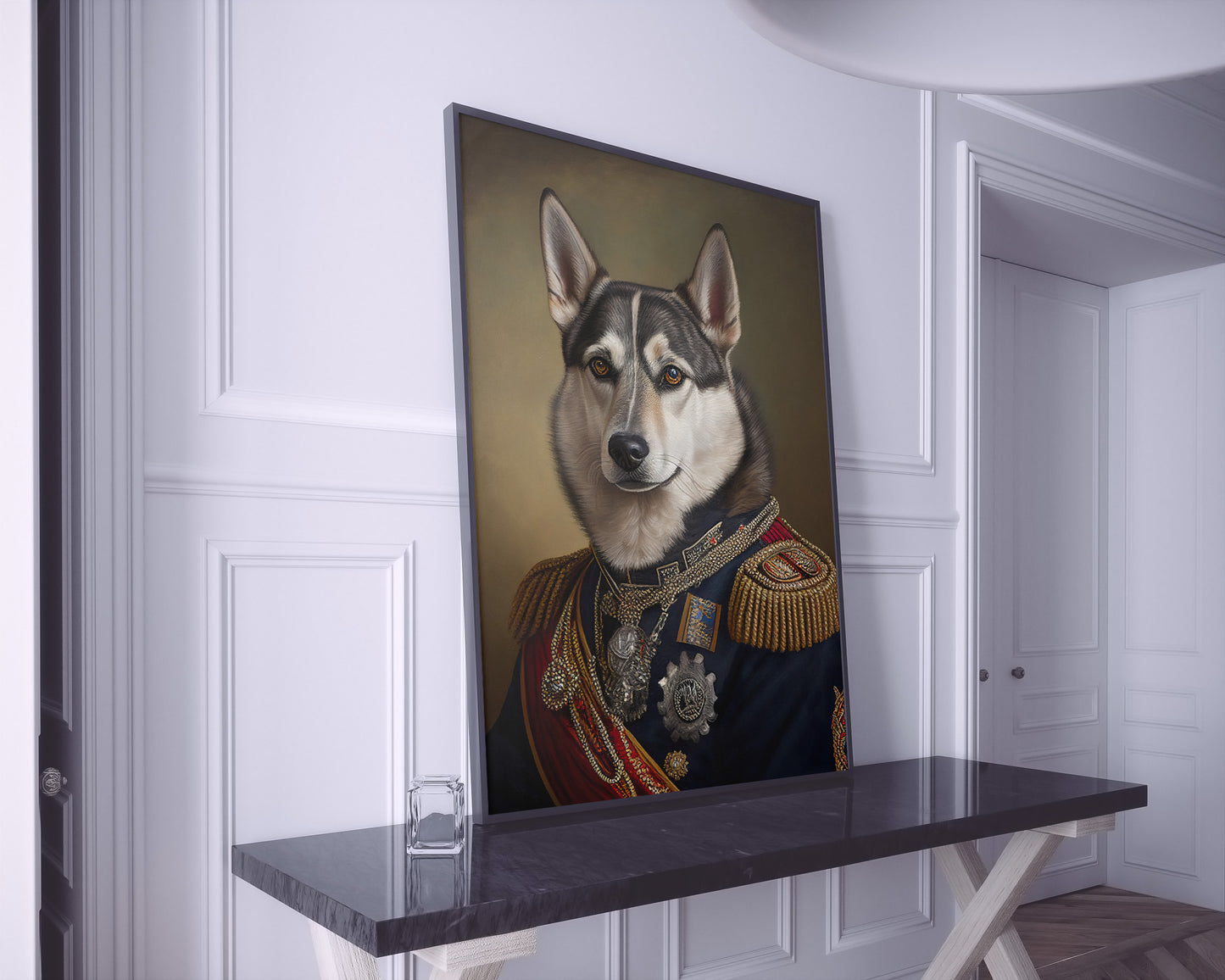 Heroic Husky Poster in Military Uniform - Funny Dog Wall Art, Portrait Print, Unique Husky Decoration