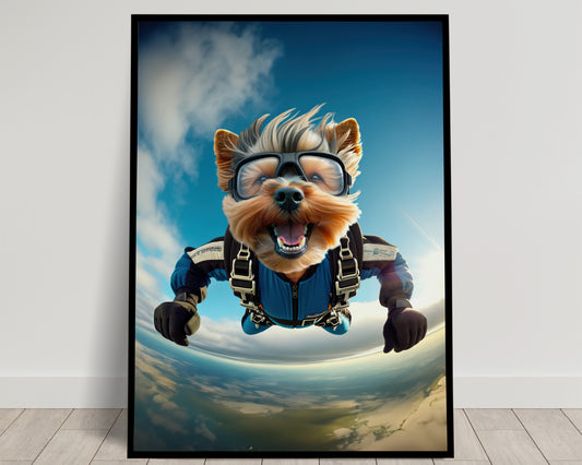 Affiche Murale Yorkshire en Chute Libre - Poster Chien Skydiving, Déco Sport Extrême, Idée Cadeau Originale