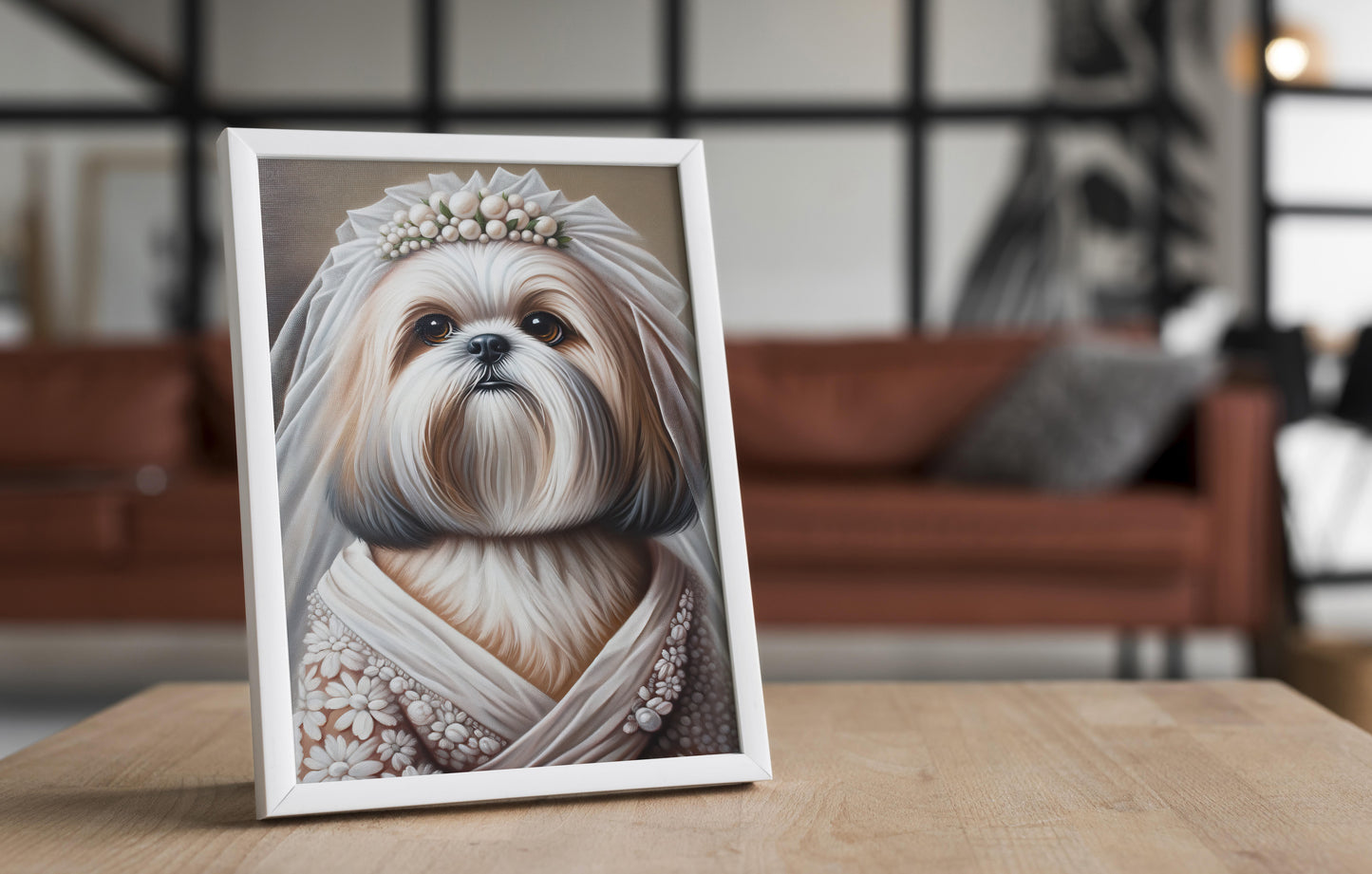 Poster Chiot Shih Tzu en Robe de Mariée | Déco Murale Animaux | Affiche Mariage Humoristique