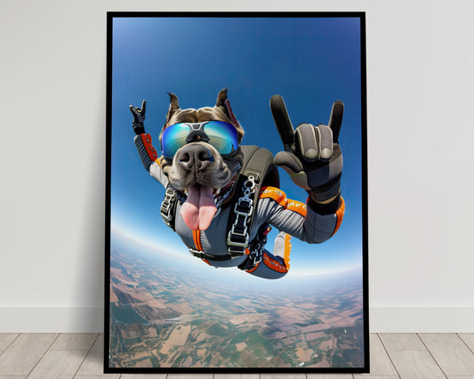 Skydiving Cane Corso Poster - Epic Dog Wall Art - Unique Animal Lover Gift - Extreme Sport Decor - Free Fall Print