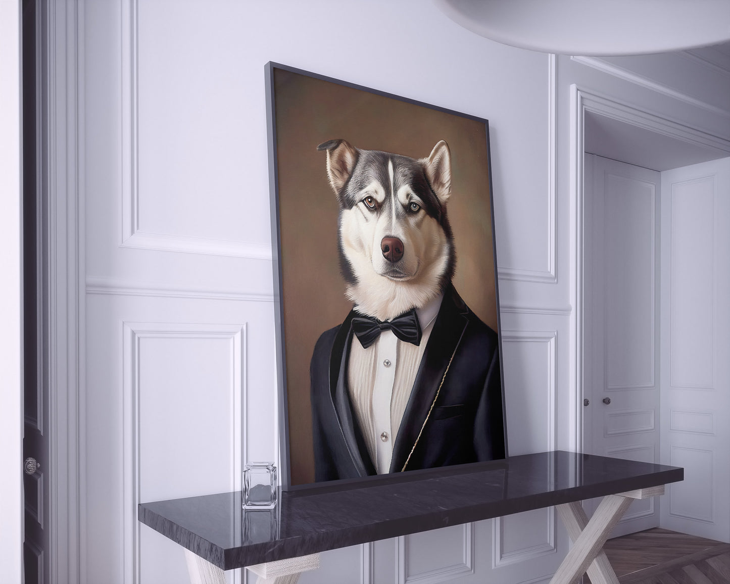 Affiche murale Husky en smoking - Poster décoration animaux élégante, Art mural Husky Tuxedo