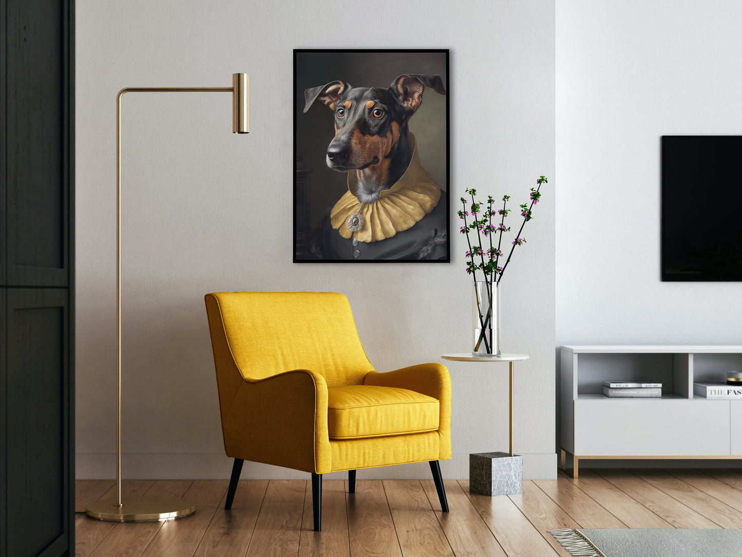 Baroque Style Doberman Portrait Poster - Noble Animal Art, Wall Decoration for Dog Lovers, Frame-Ready