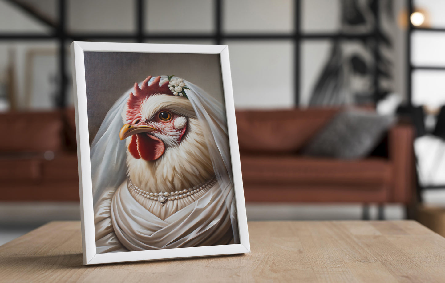 Hen in Wedding Dress Poster - Animal Wall Decor | Unique Funny Bride Wall Art | Perfect Gift for Chicken Lovers