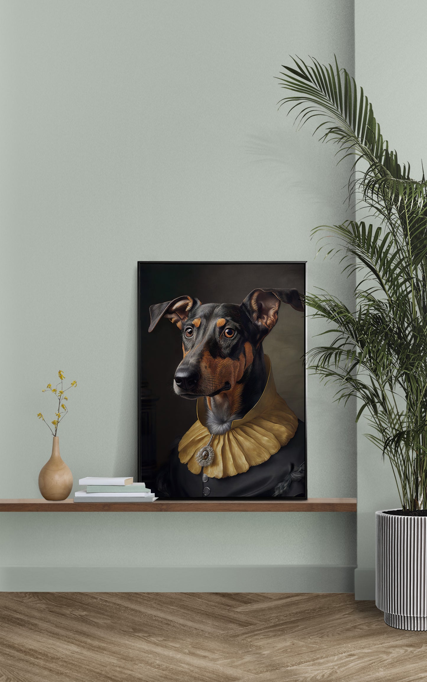 Affiche de Chien Doberman Style Baroque, Poster Noblesse Animale, Décoration Murale pour Intérieur