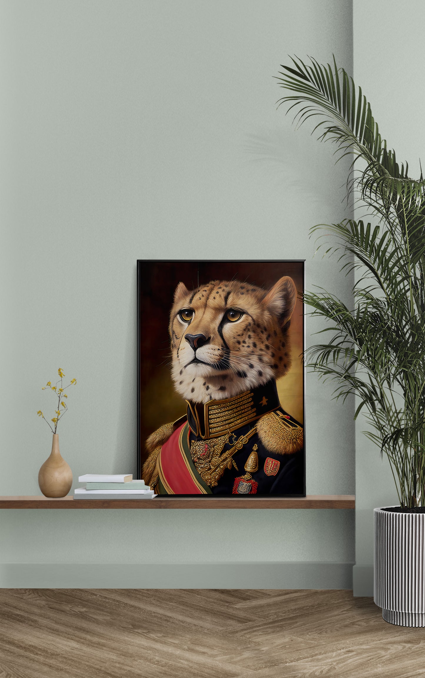 "Cheetah Poster in Military Uniform - Animal Wall Art Decoration | Unique Wildlife Poster Print"