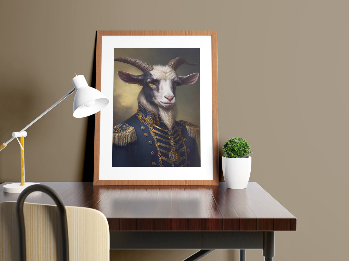 "Goat in Military Uniform Poster - Unique Animal Wall Art Decoration for Framing - Heroic Goat Portrait"