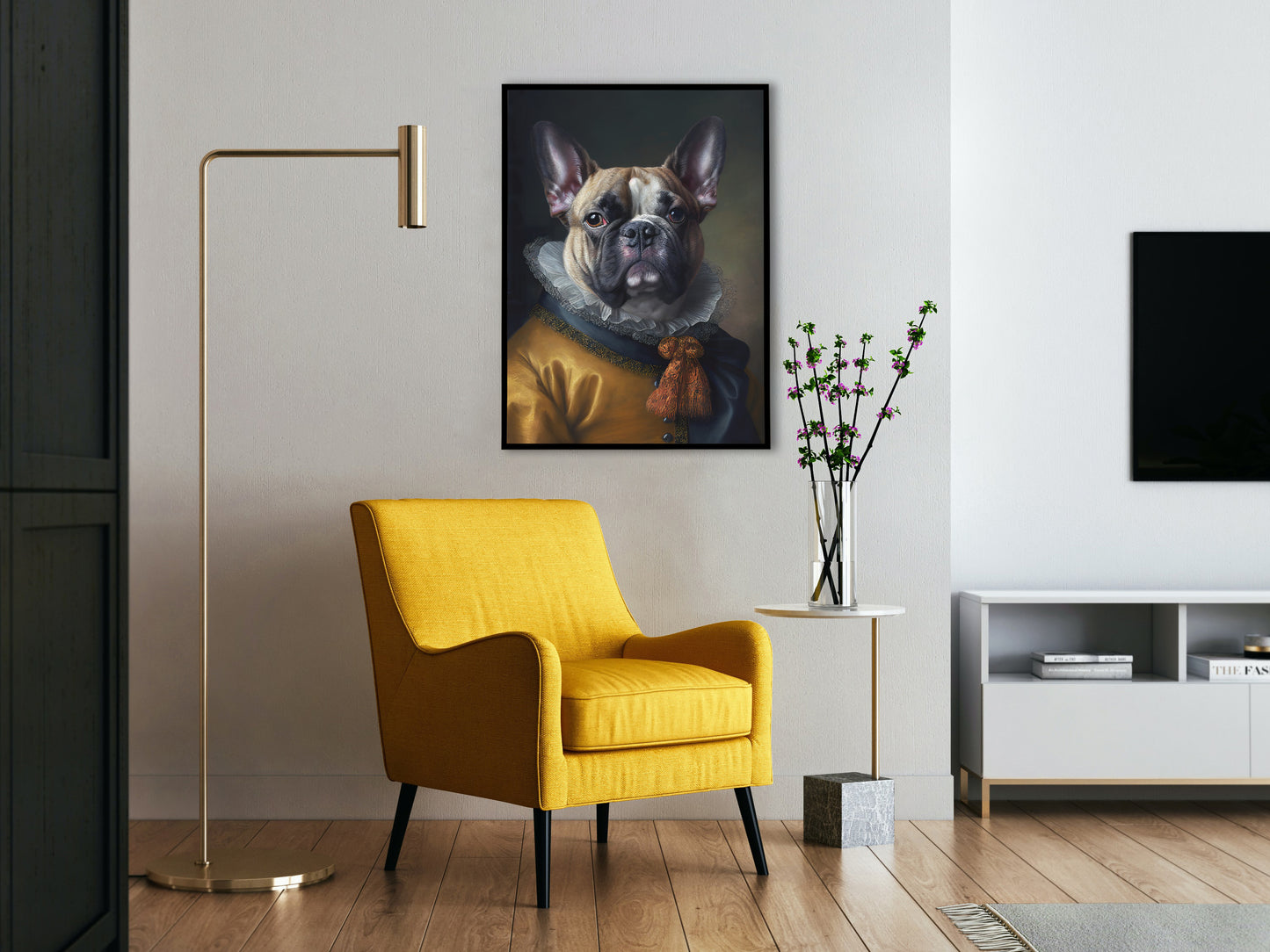 Poster Baroque Noble Bulldog Français, Décoration Murale Chien, Affiche Animaux à Encadrer