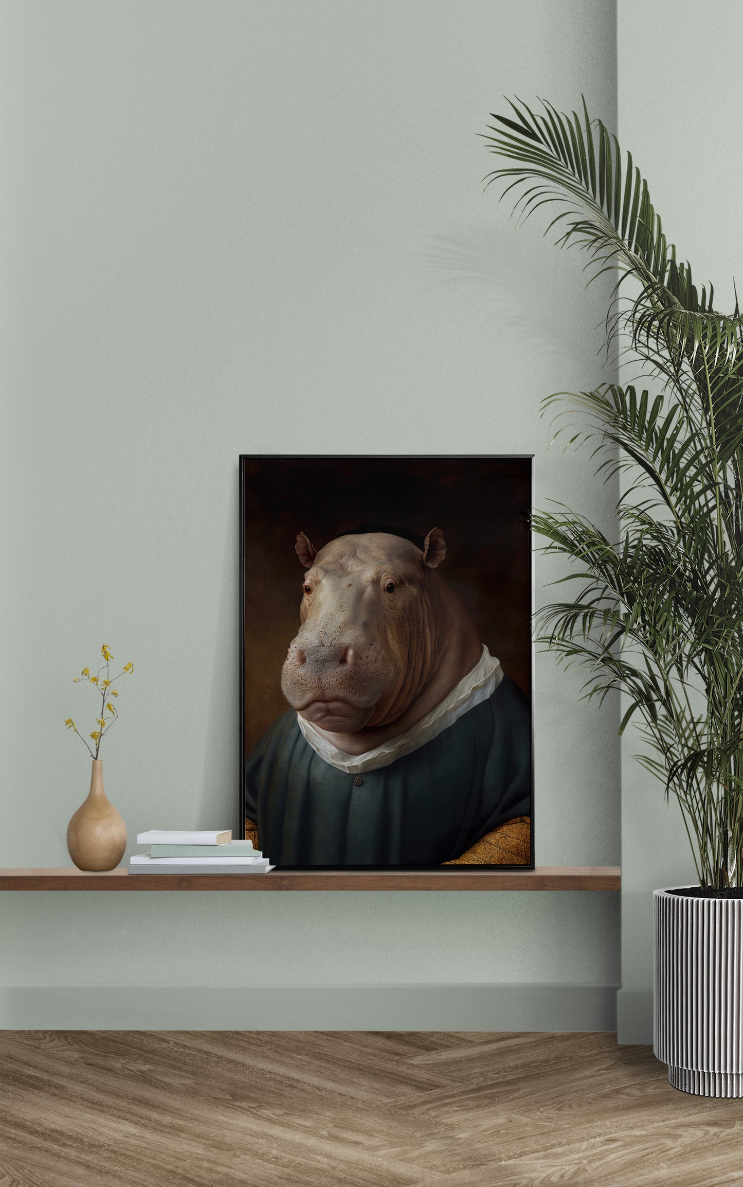 Poster Baroque Hippopotame Noble - Affiche déco murale animaux à encadrer, Art mural élégant