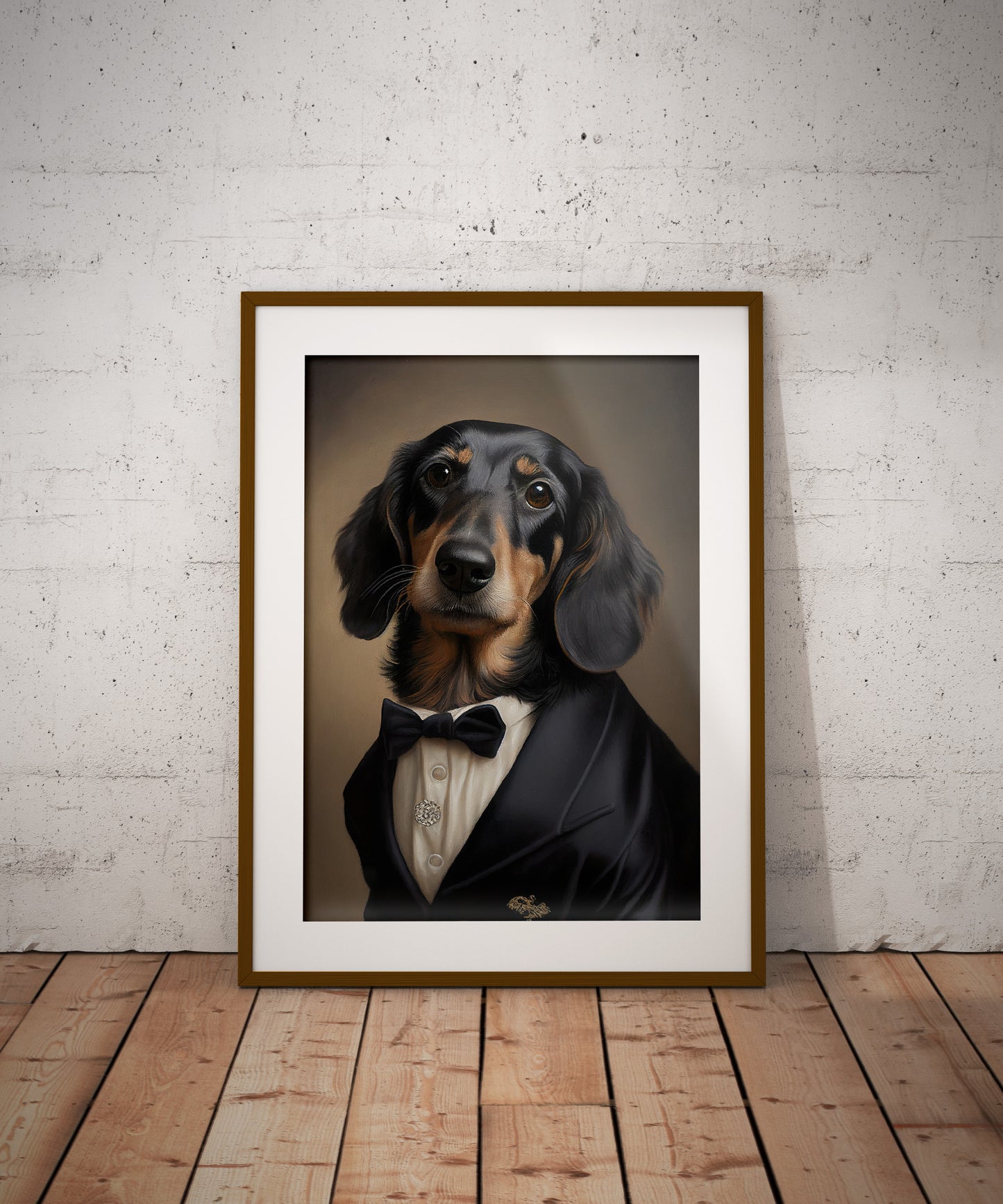 Poster Portrait Teckel en Smoking - Impression Murale Tuxedo - Art Mural Chien Chic et Humoristique