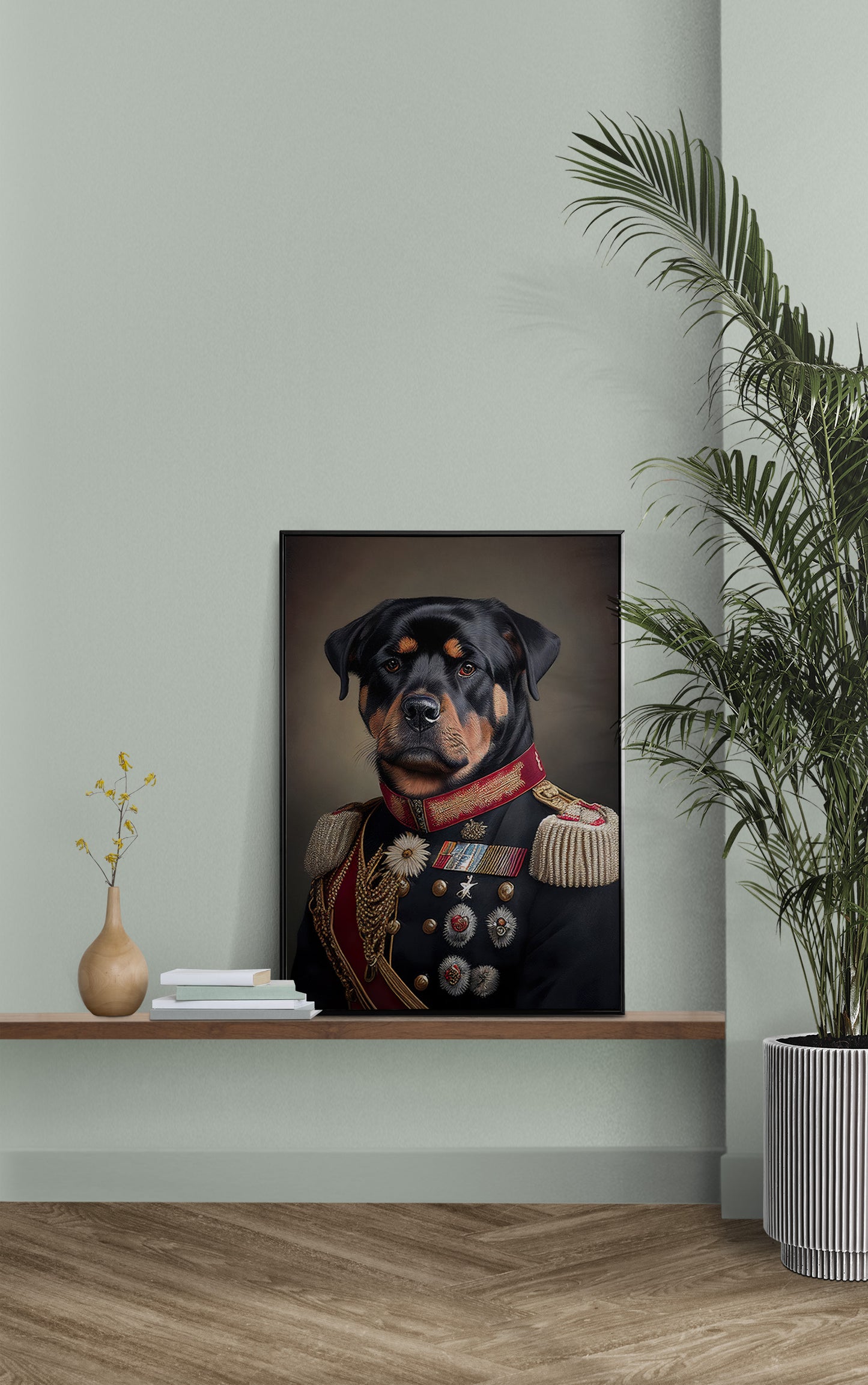 Heroic Rottweiler Poster in Military Uniform - Funny Dog Wall Art Print - Unique Animal Decor