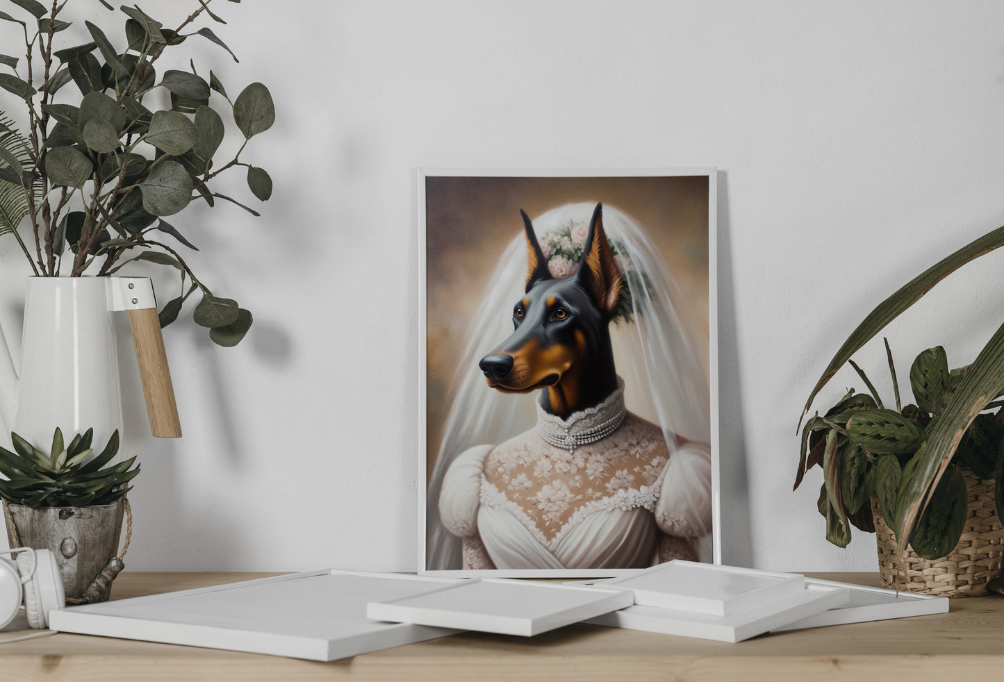 Doberman Pinscher Wedding Dress Poster - Funny Animal Wall Art Decor - Unique Dog Bride Print - Perfect Gift Idea