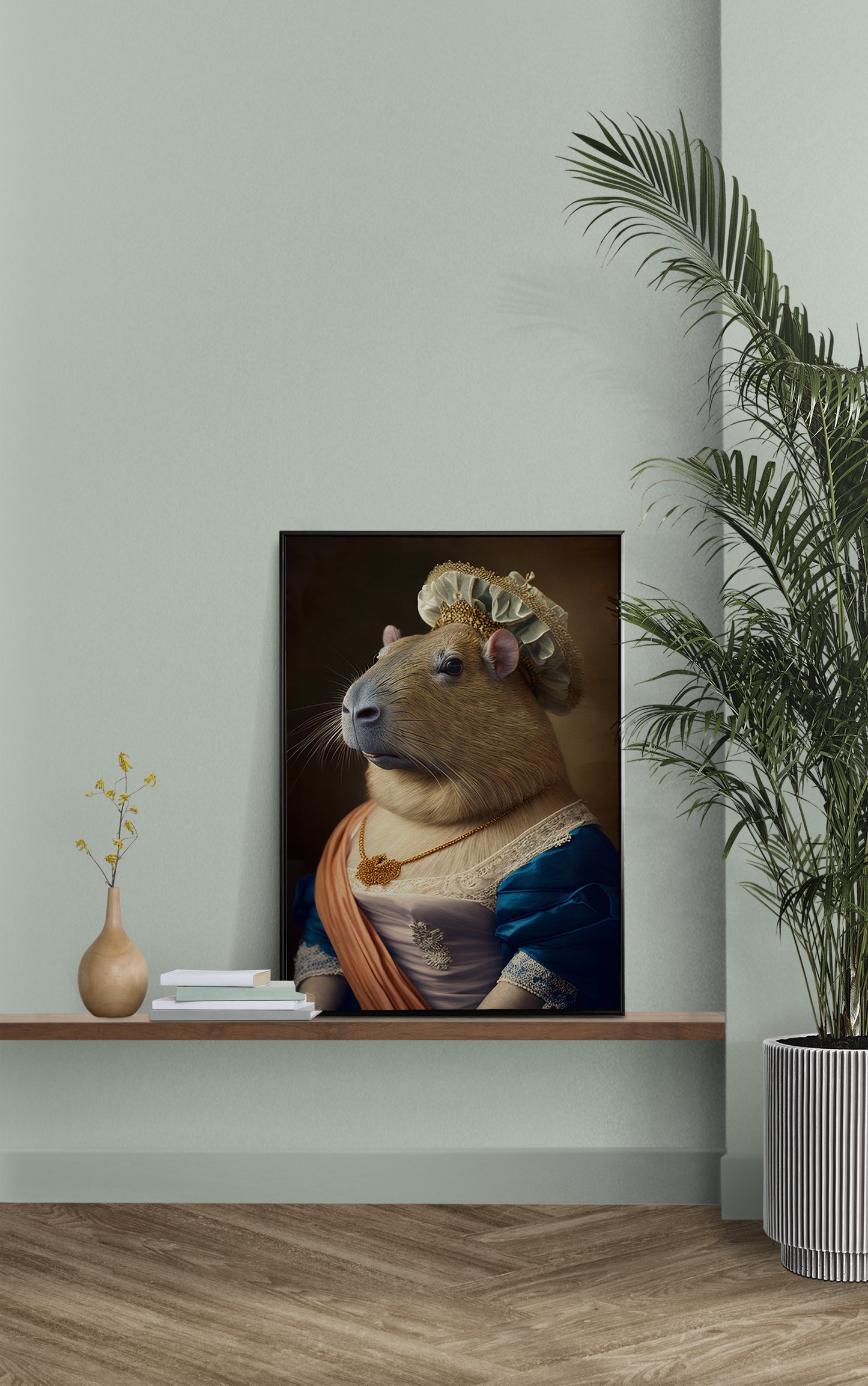 Affiche murale humoristique : Capybara en robe de Princesse baroque, Poster décoratif unique, Art mural fantaisiste