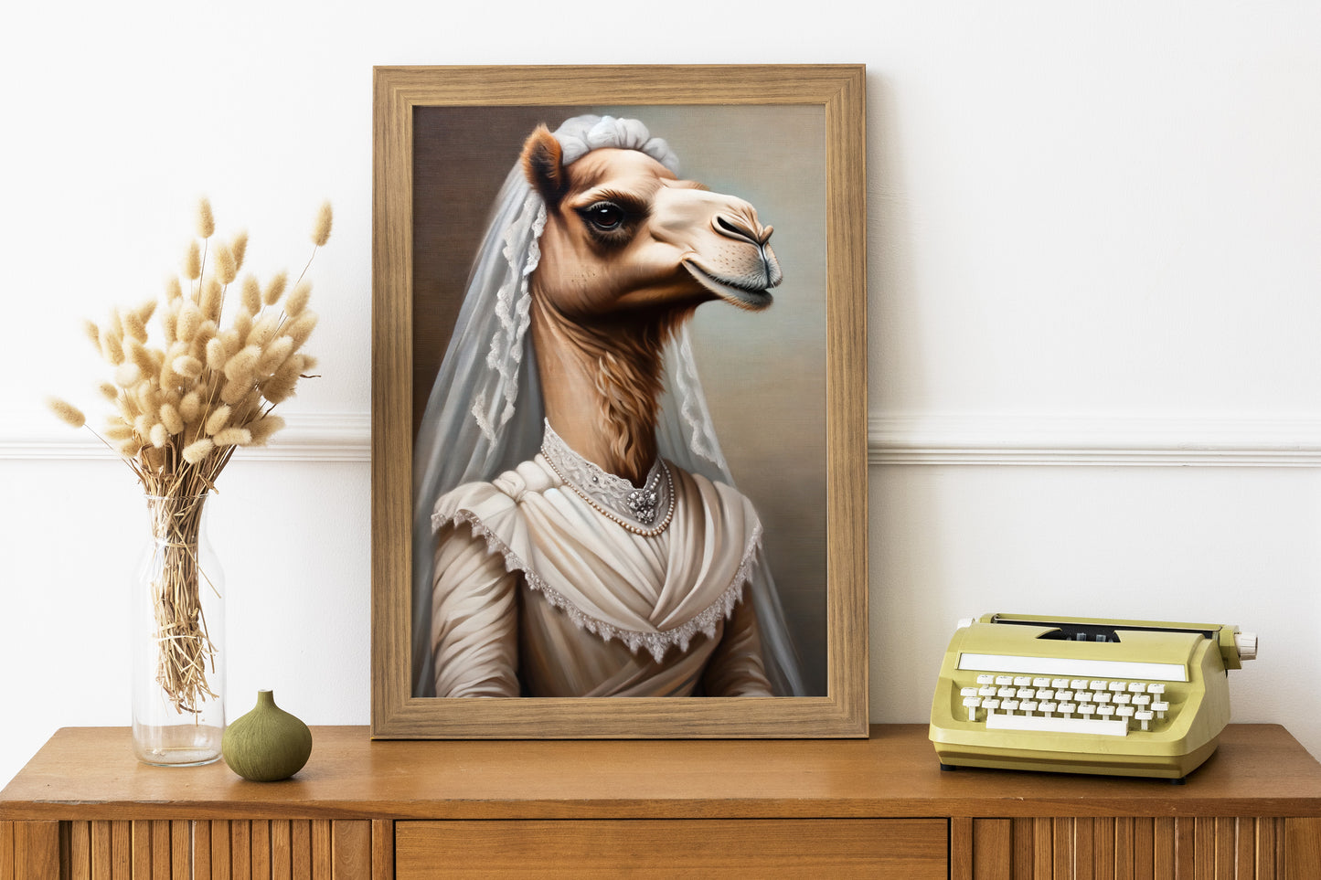 "Funny Camel Wedding Dress Poster - Unique Animal Wall Art Decor - Perfect Bride Gift"