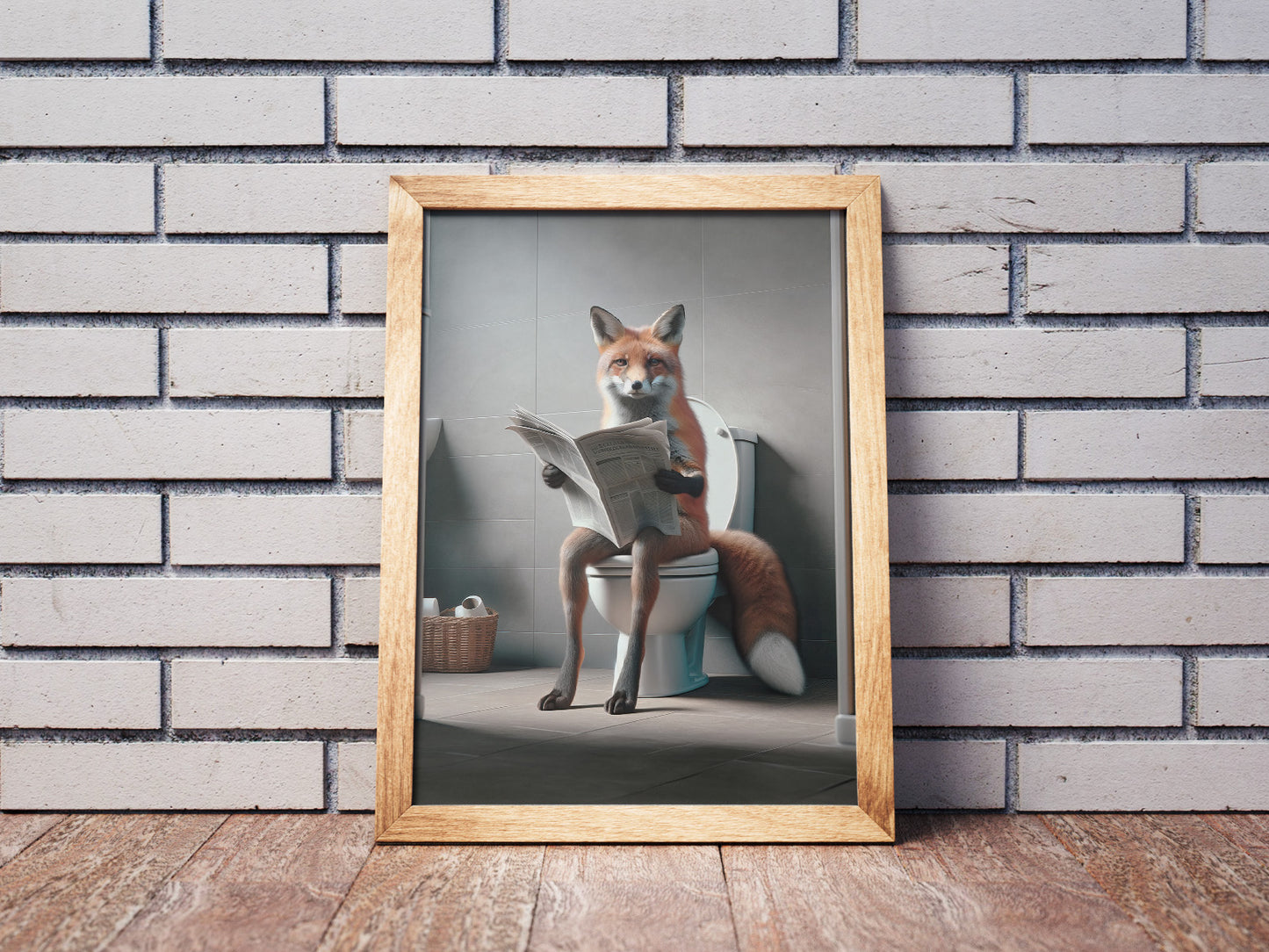 Funny Fox on Toilet Reading Newspaper Poster - Unique Bathroom Wall Art, Humorous WC Decor, Gag Gift