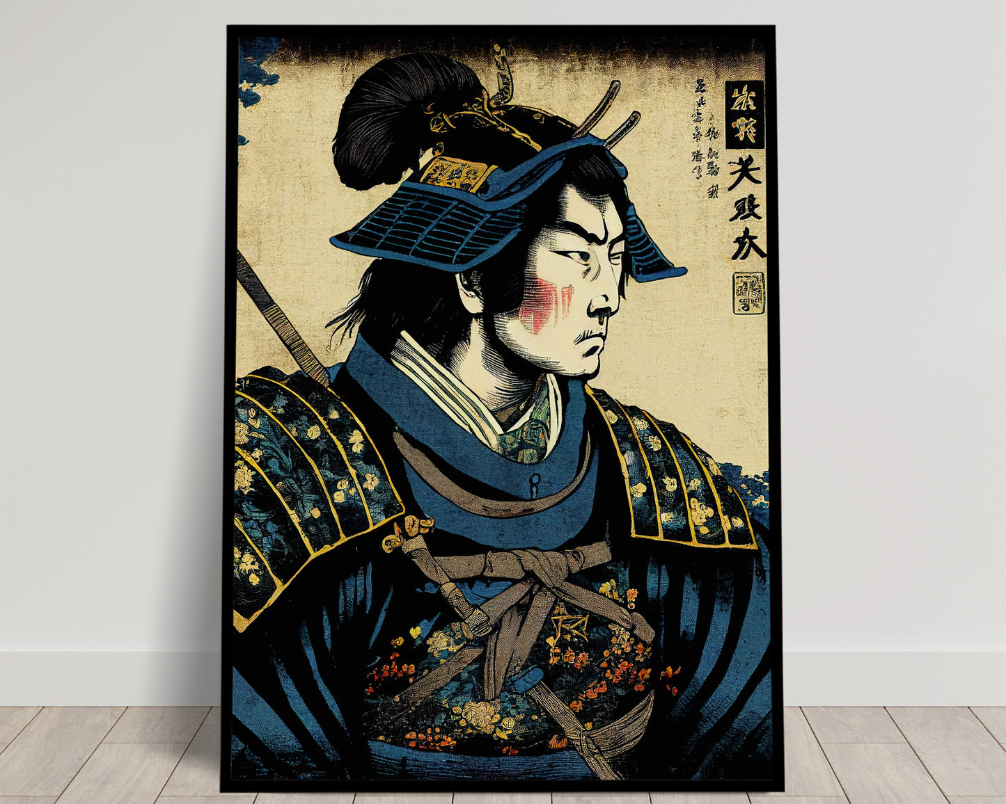 Affiche Murale Samouraï en Armure Bleue - Art Japonais Ukiyo-e, Poster de Décoration Murale