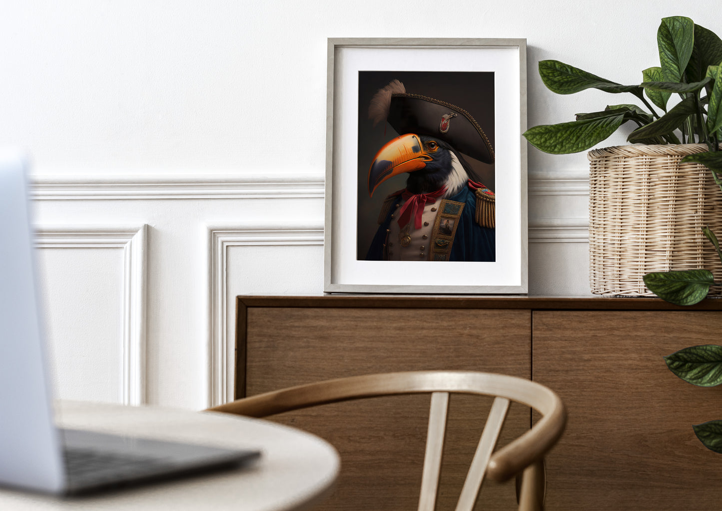 Poster toucan vintage en uniforme militaire – Art mural héroïque, Peinture ancienne d'oiseau, Impression déco murale