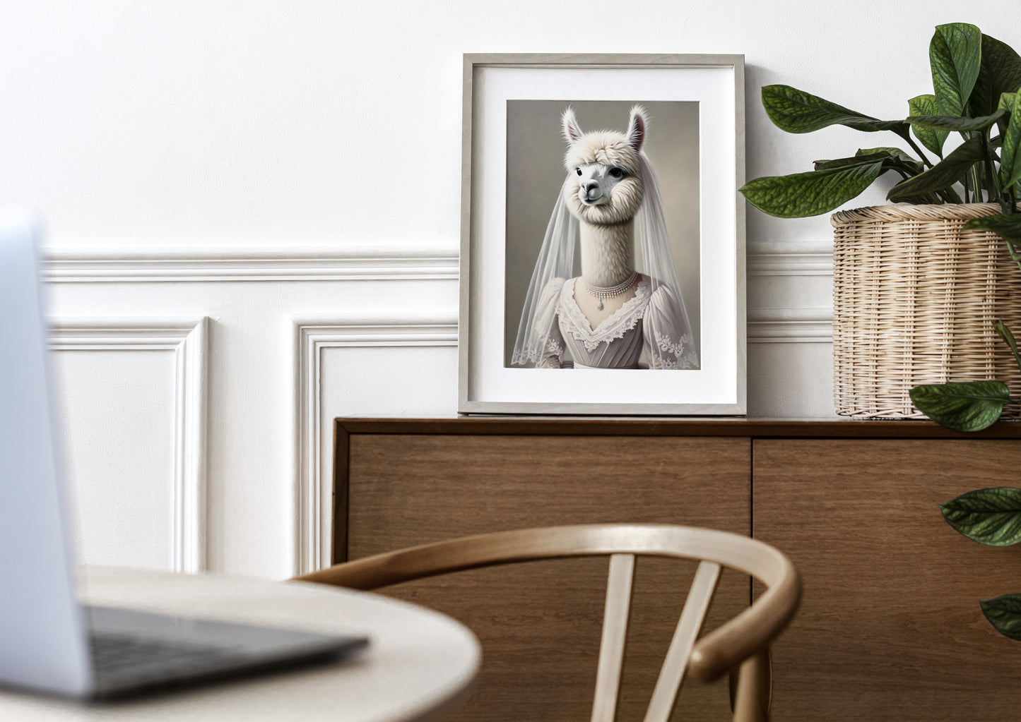 Alpaca Bride Poster - Funny Animal Wall Art for Unique Home Decor | Wedding Dress Portrait Print