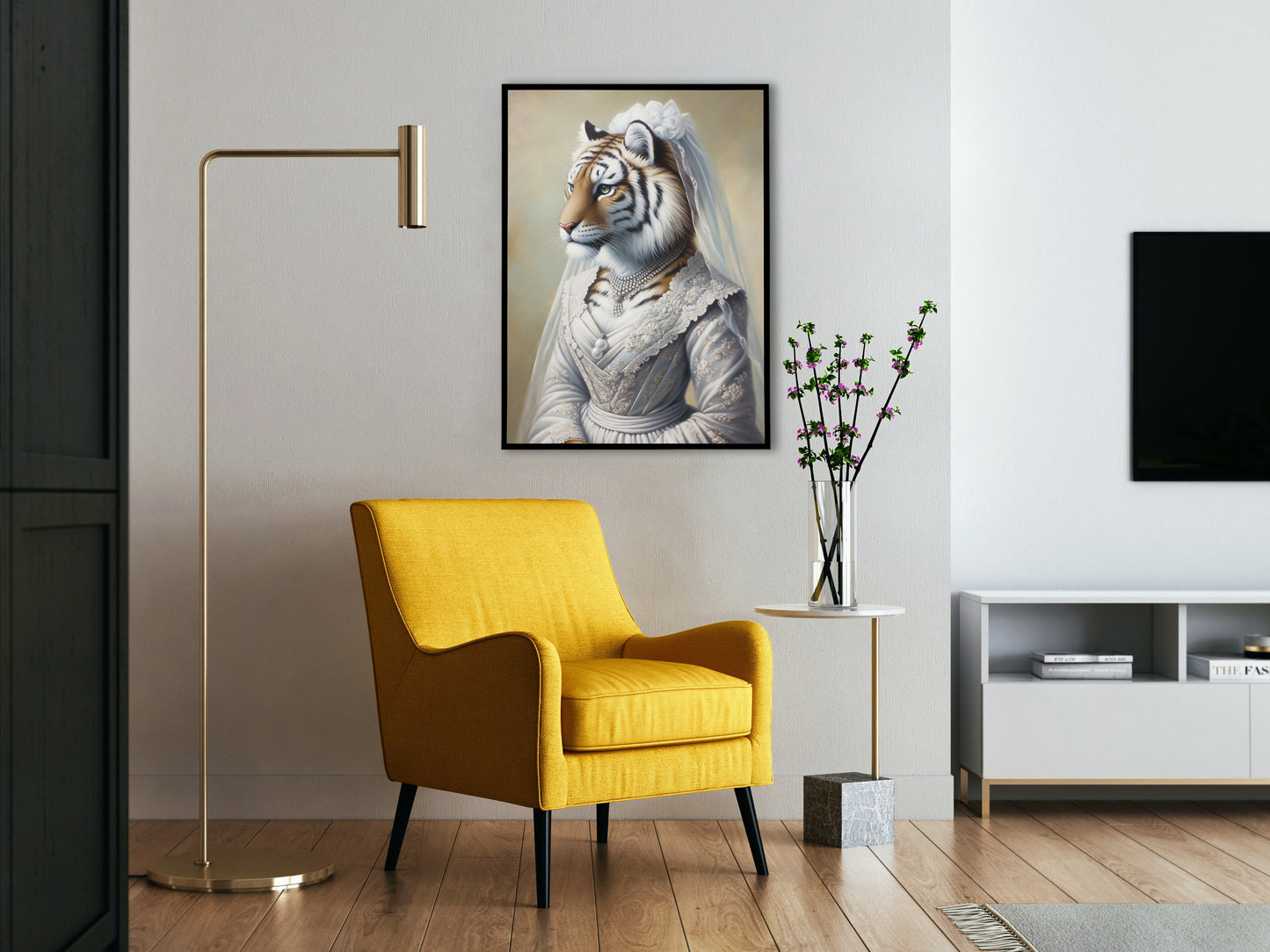 "Tigress in Wedding Dress Poster – Unique Animal Wall Art, Fun Bridal Décor, Ideal Gift, Framed or Unframed"