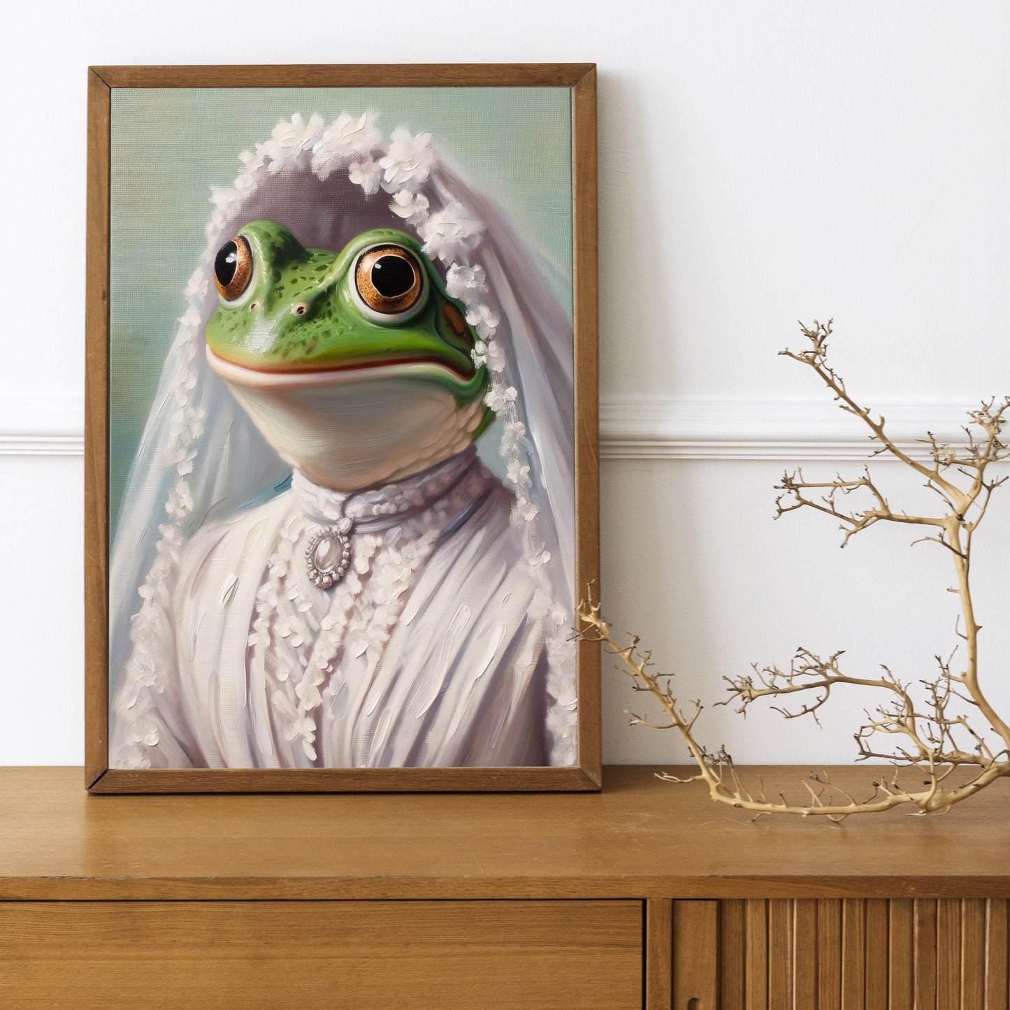 Poster Grenouille en Robe de Mariée – Affiche Murale Animaux Humour, Déco Murale Mariage Cadre