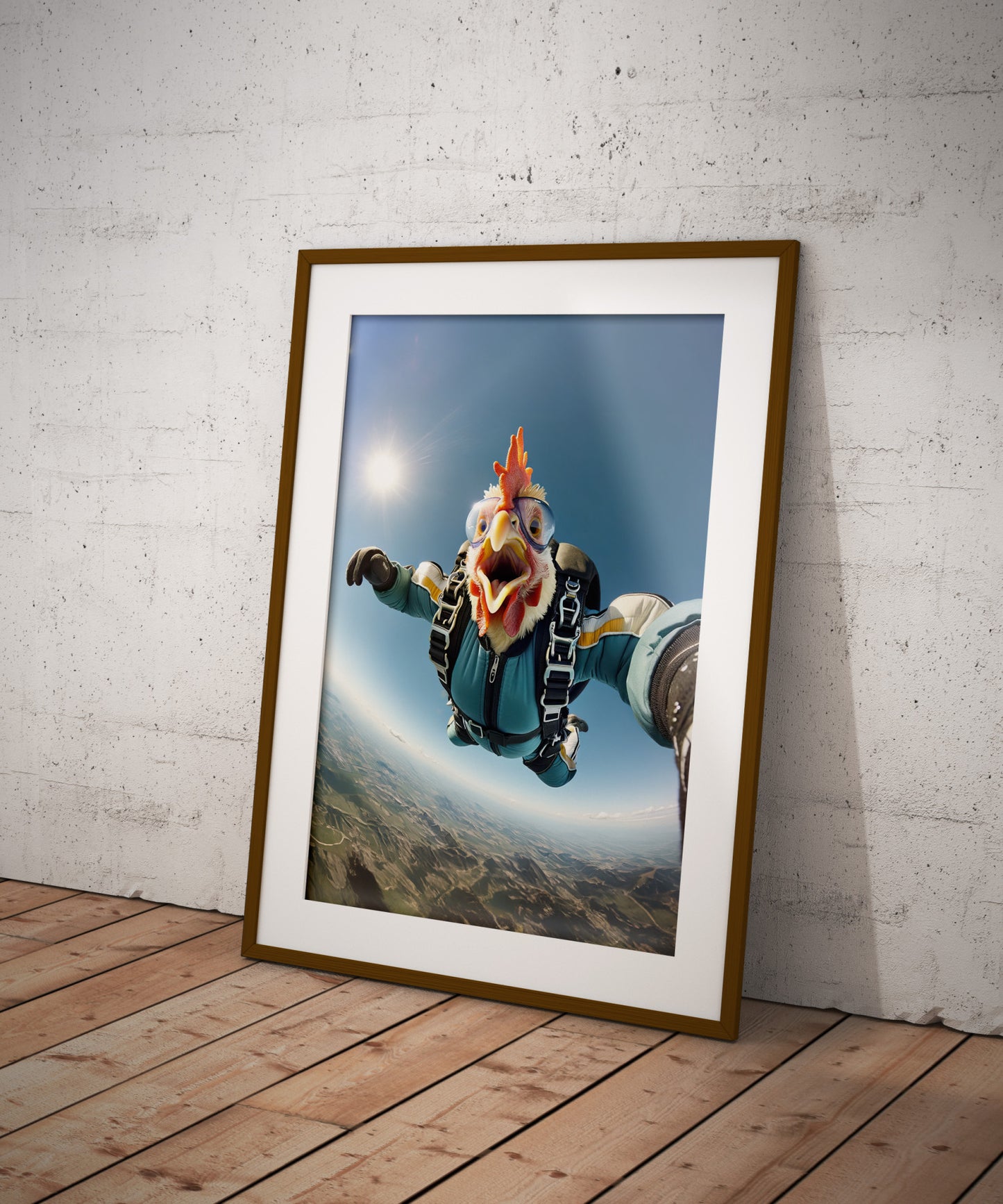 Epic Skydiving Chicken Poster – Unique Animal Print Wall Art for Extreme Sport Fans & Animal Lovers Decor