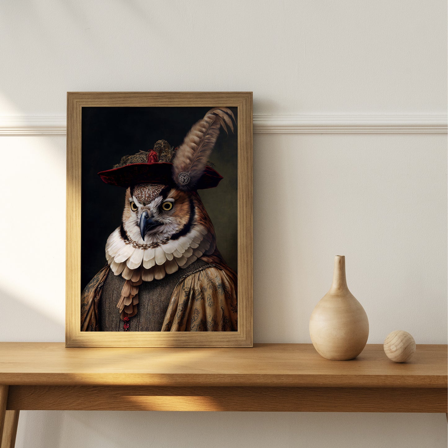 Poster hibou royal style baroque, Décoration murale animaux, Art mural hibou majestueux