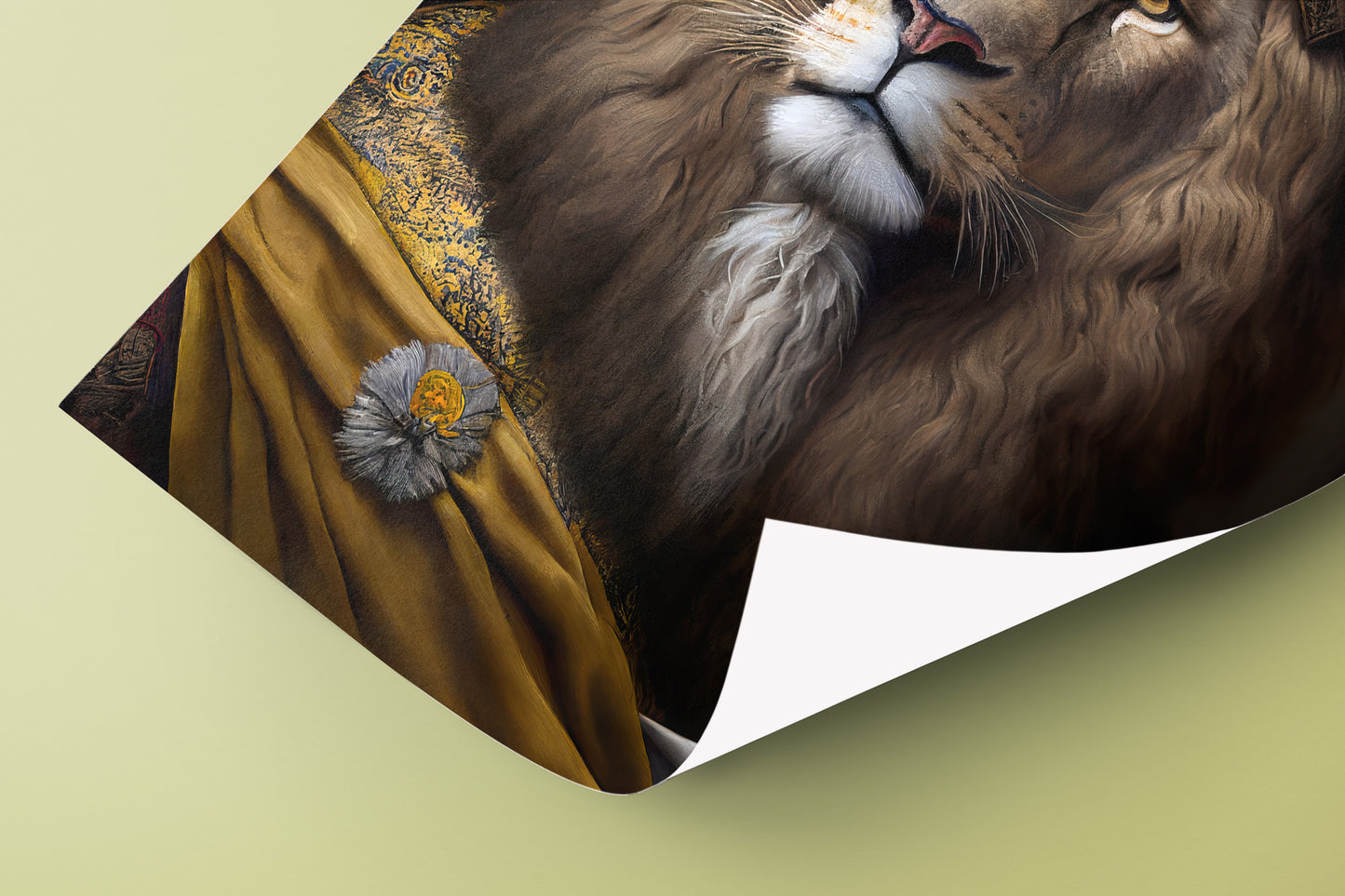 Baroque Style Noble Lion Portrait, Animal Wall Art, Feline Poster, Elegant Wall Decoration for Home & Office