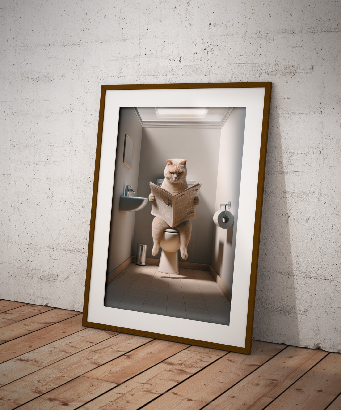 Funny Bathroom Wall Art: British Shorthair Cream Cat Toilet Poster - Gag Gift for WC Decor