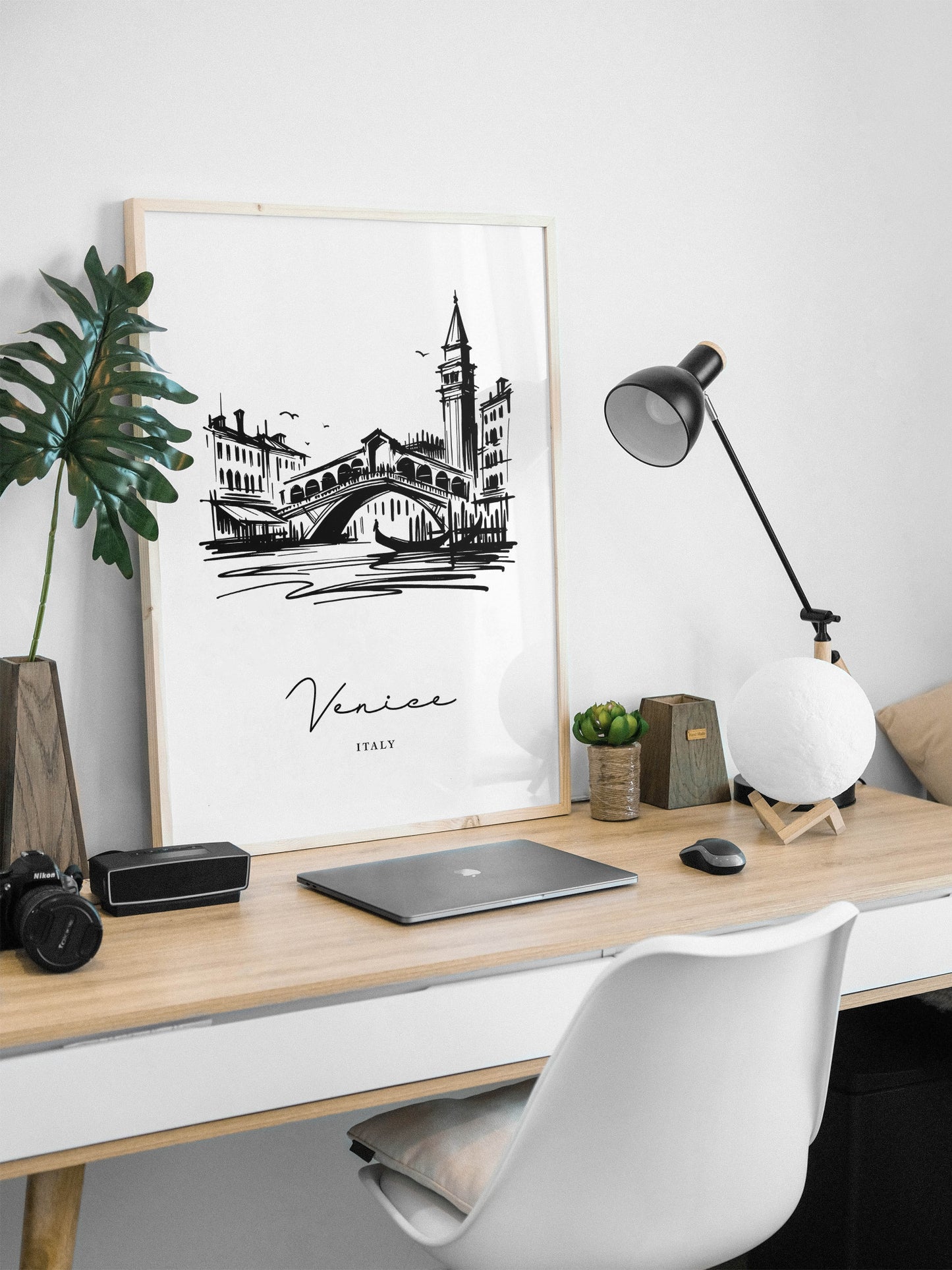 Venice Poster - Black and White Sketch of Venetian Landmarks - Living Room Wall Art - Bedroom Decor - Office Poster - Unique Travel Gift