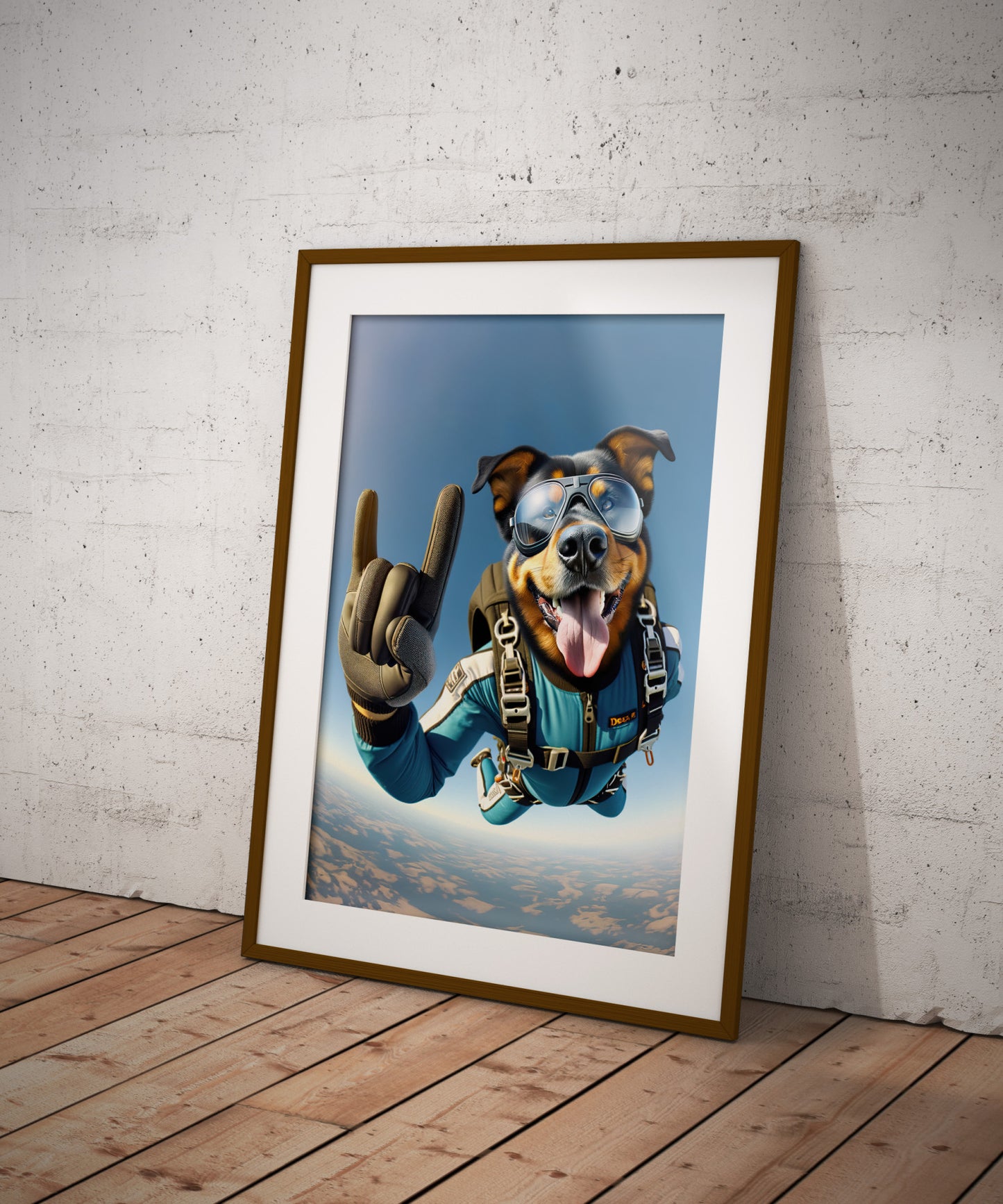 Affiche Murale Beauceron en Parachute - Poster Chien Skydiving Sport Extrême - Décor et Cadeau Unique