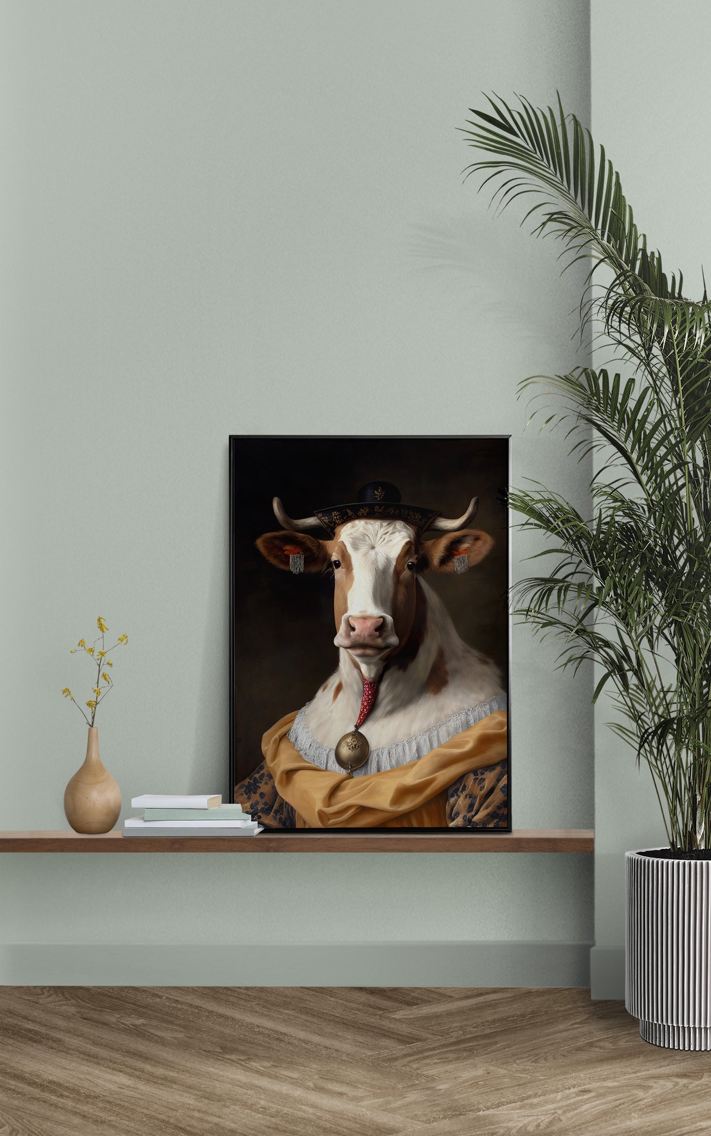 Baroque Style Cow Poster | Noble Animal Wall Art | Frameable Cow Prints | Elegant Home Decor