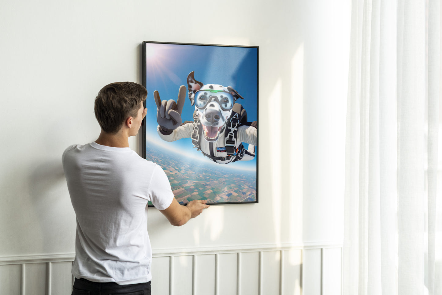 "Skydiving Dalmatian Poster - Unique Animal Art Print for Extreme Sport Lovers - Epic Wall Decoration Gift"