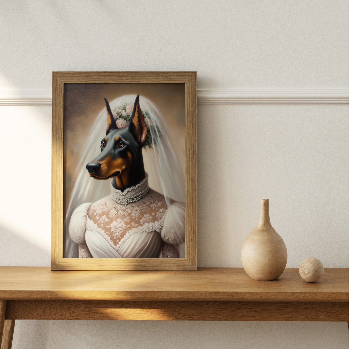 Doberman Pinscher Wedding Dress Poster - Funny Animal Wall Art Decor - Unique Dog Bride Print - Perfect Gift Idea