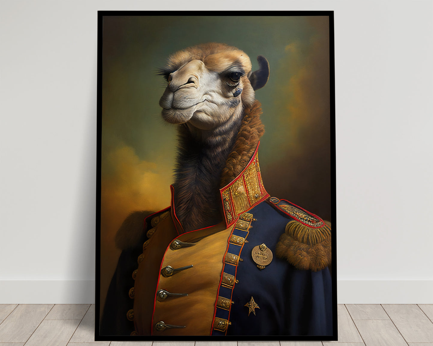 Heroic Camel Poster in Military Uniform - Animal Wall Decor for Framing, Unique Portrait Art for Home & Office