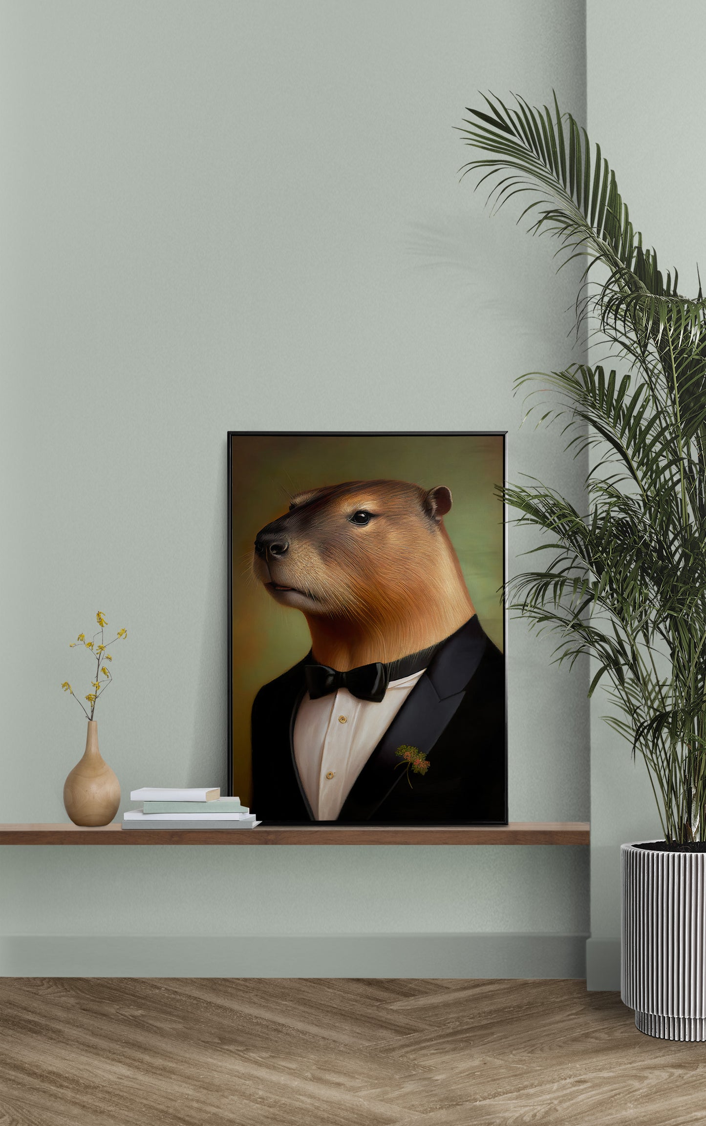 Portrait Capybara en smoking - Affiche murale humoristique, Décoration animaux rigolos, Poster d'art mural