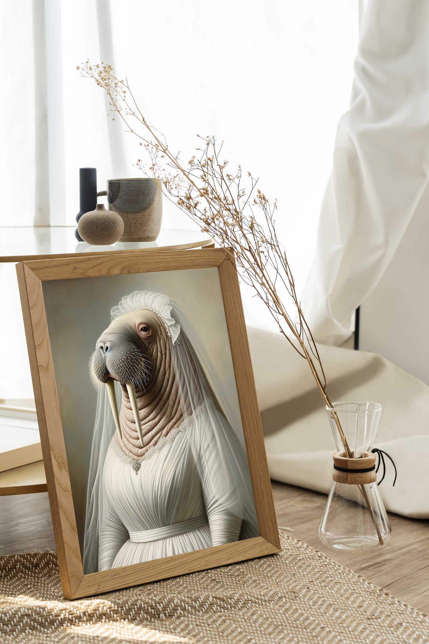 "Funny Walrus in Wedding Dress Poster - Unique Animal Wall Art Decor - Perfect Bride Gift & Framed Option"