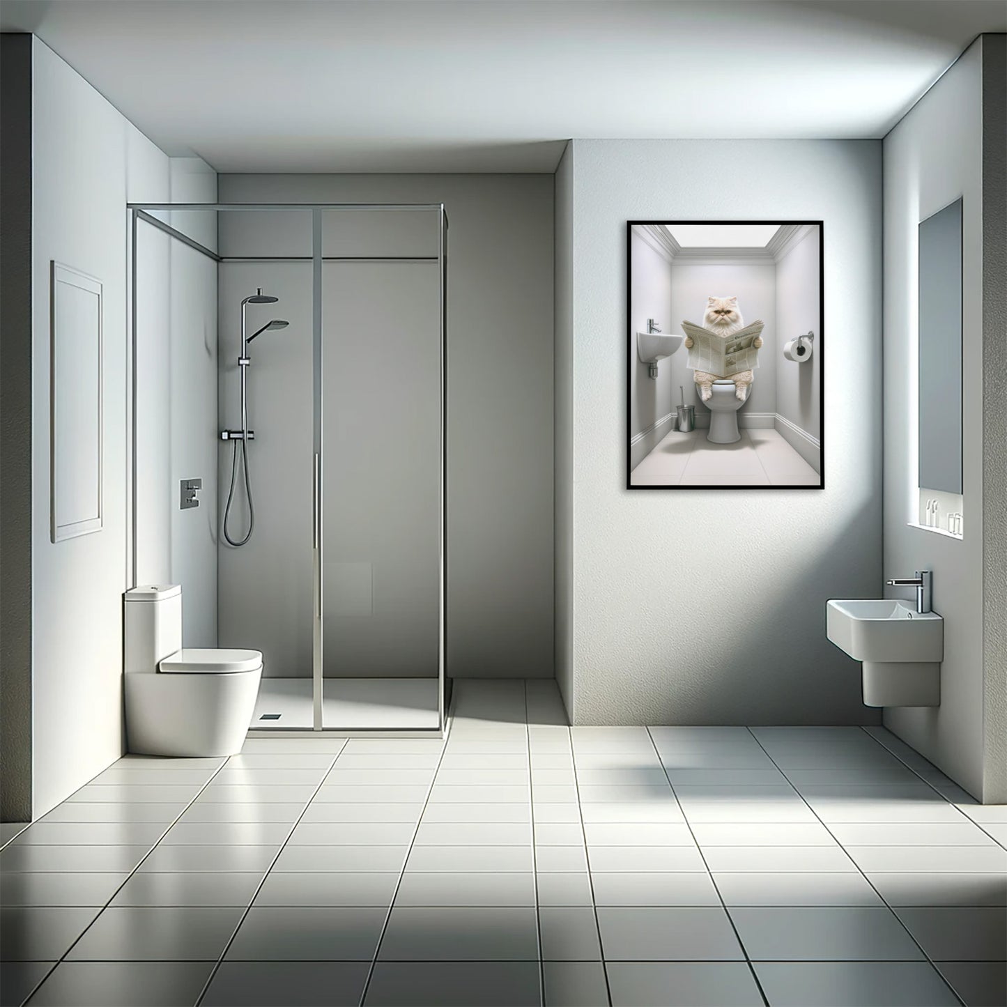 Cream Persian Cat on Toilet Poster – Bathroom Wall Art Decor, Fun Cat Lover Gag Gift, WC Print