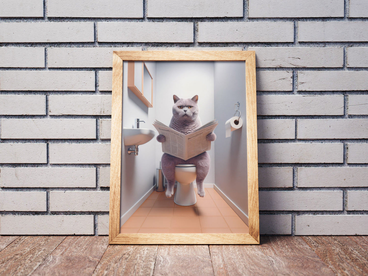 British Shorthair Lilac Cat Toilet Poster – Funny Bathroom Wall Art & Decor, WC Gag Gift