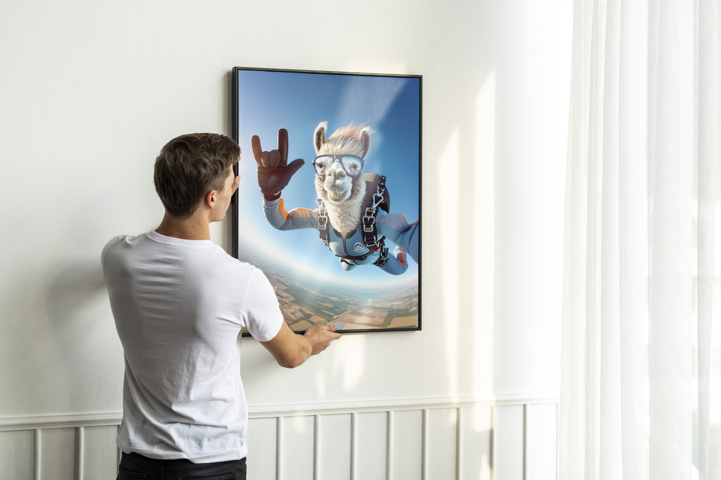 "Skydiving Llama Poster - Epic Animal Print Wall Art | Extreme Sport Decor for Animal Lovers"