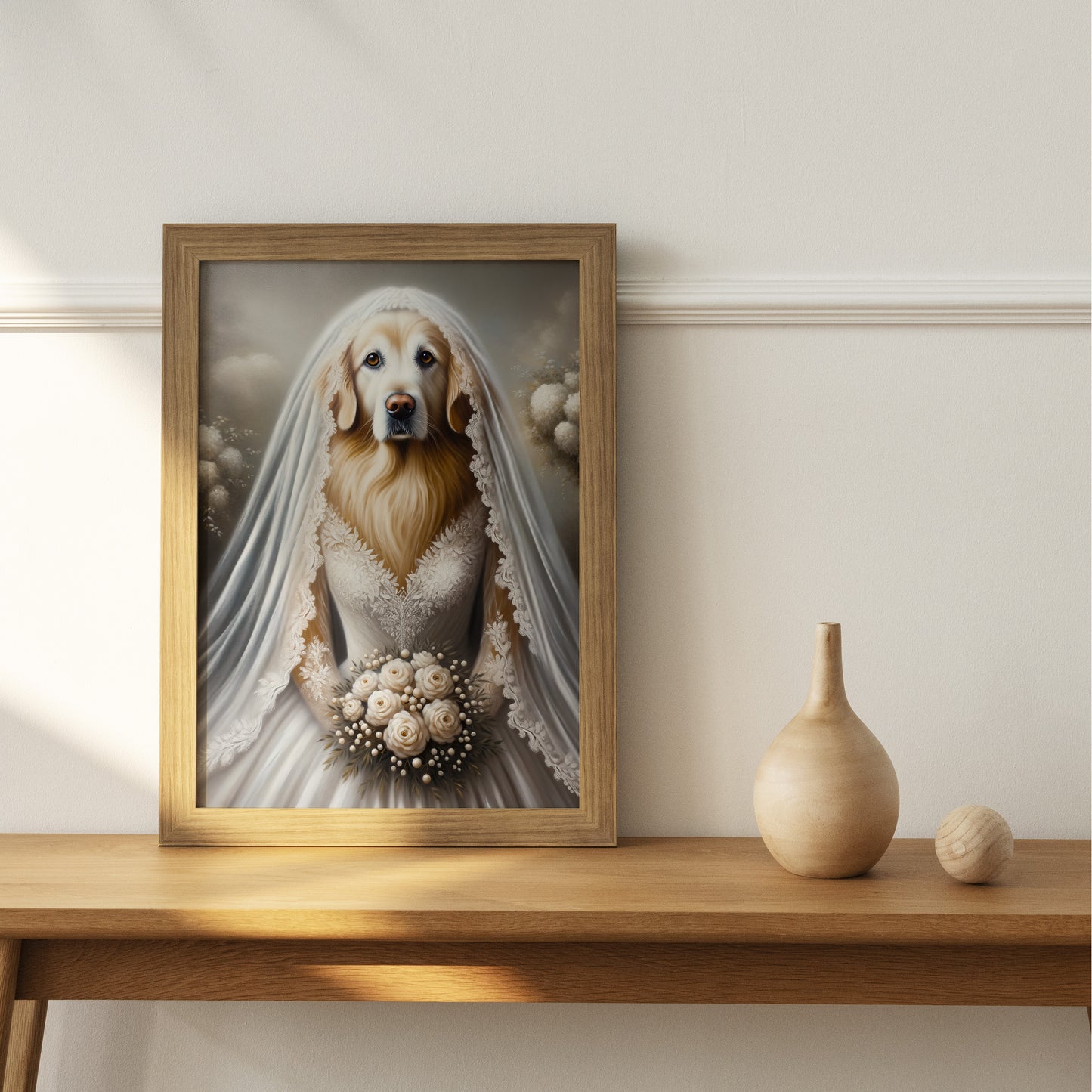 Poster Décoration Murale Chien Mariage - Golden Retriever en Robe de Mariée - Affiche Murale Animaux Humour