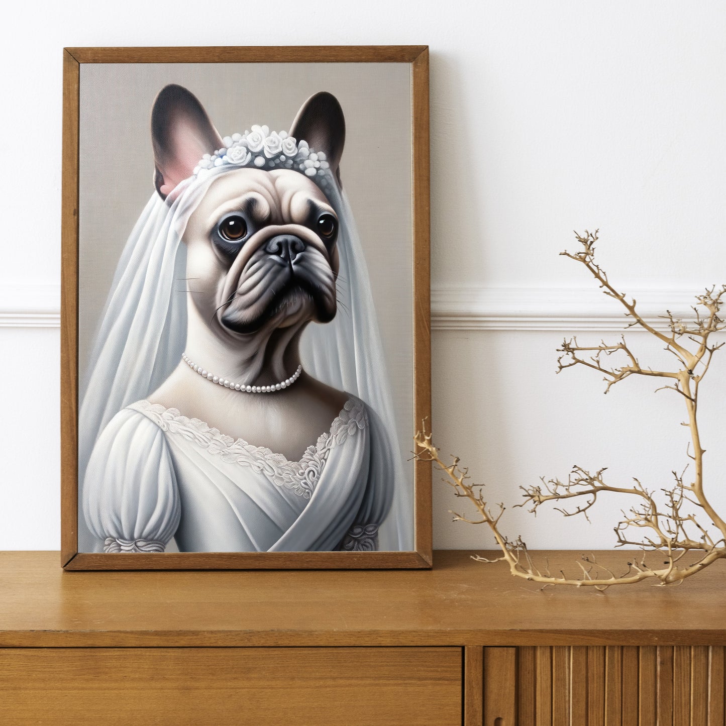 "French Bulldog Wedding Dress Poster - Funny Animal Wall Art, Dog Bride Decoration, Unique Gift Idea, Home Decor"