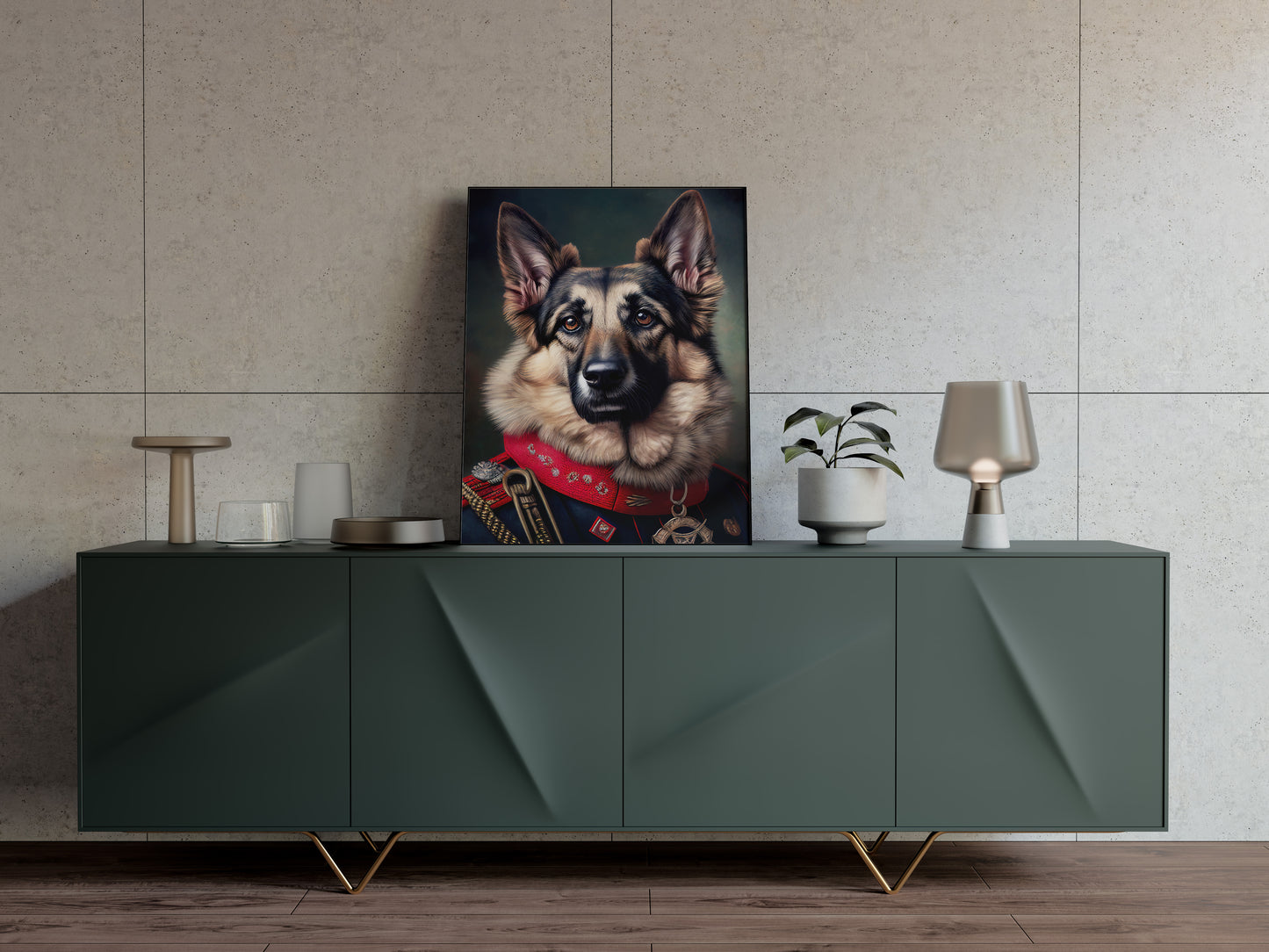 German Shepherd in Military Uniform Poster, Animal Wall Art, Decorative German Shepherd Print, Unique Dog Lover's Wall Decor