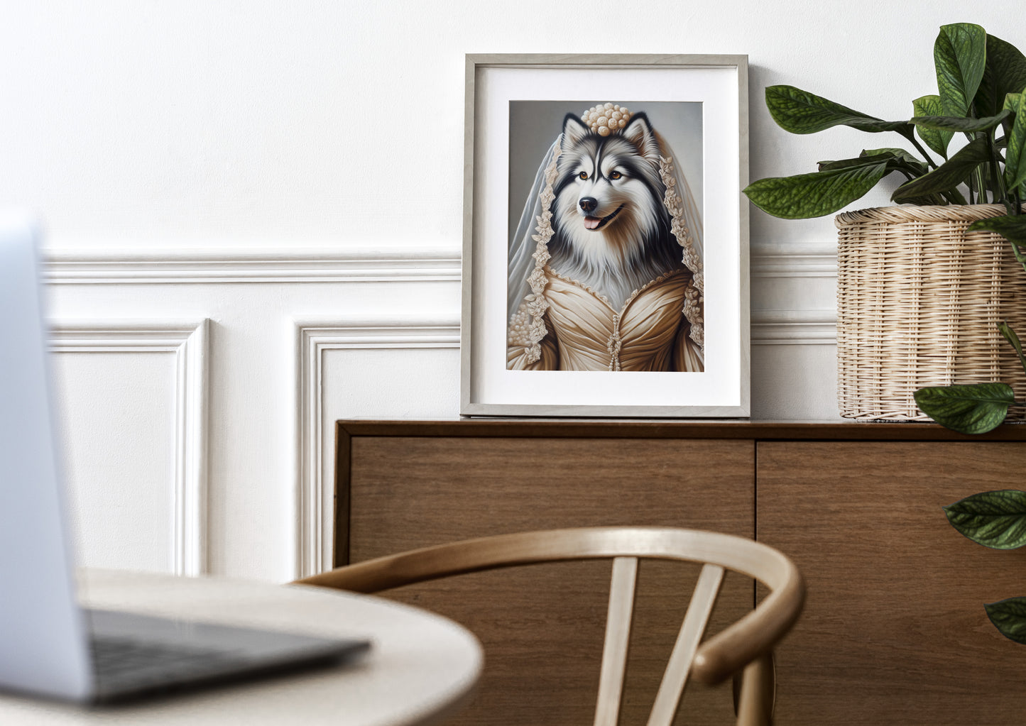 Siberian Husky in Wedding Dress Poster - Funny Animal Wall Art Decor - Unique Dog Bride Artwork Gift