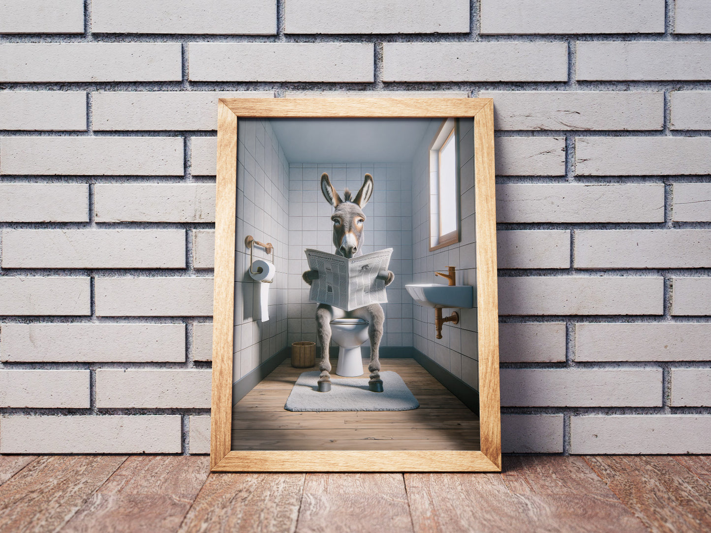 Funny Donkey Reading Newspaper Poster - Unique Bathroom Decor, WC Wall Art, Perfect Funny Gift