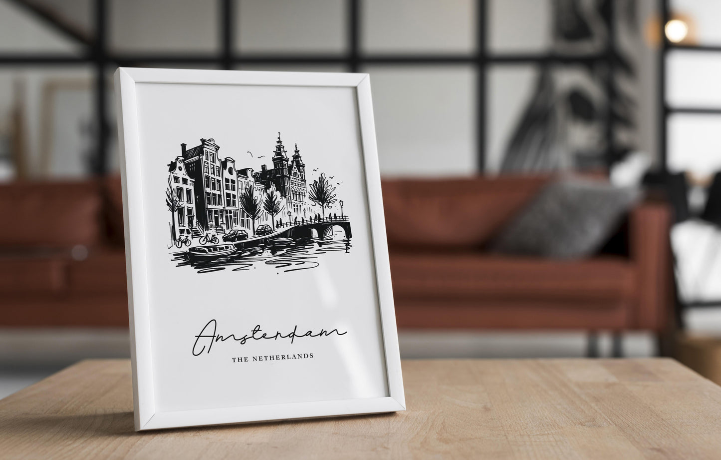 Amsterdam Landmarks Poster - Black and White Sketch for Living Room, Bedroom Decor, Office Art - Unique Travel Gift Idea