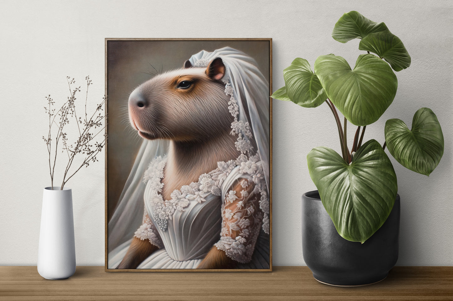 "Capybara in Wedding Dress Poster - Fun Animal Wall Art Decor | Unique Bridal Gift Frame"